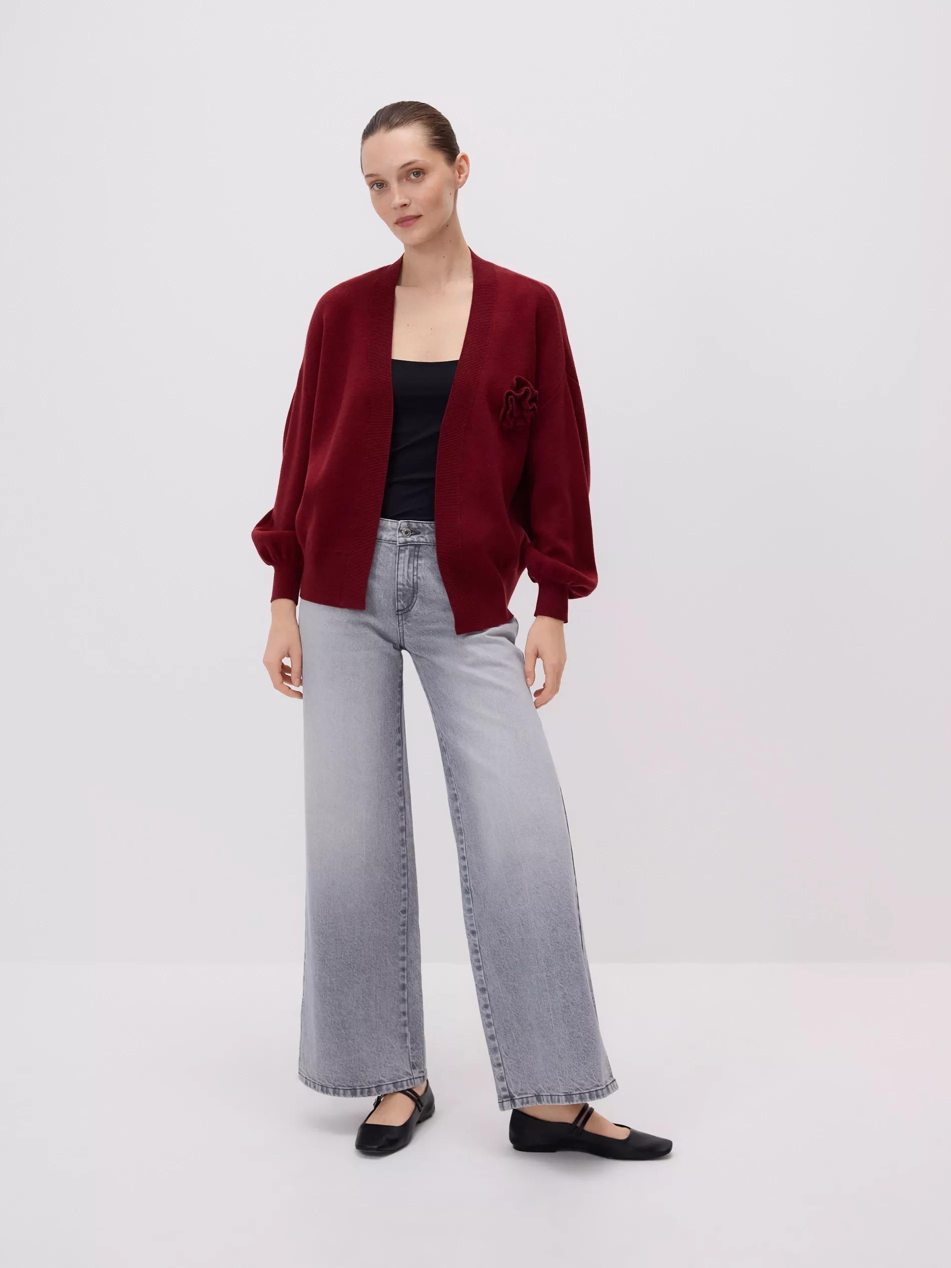 Red Cardigan With Rose Detail, , large image number 2