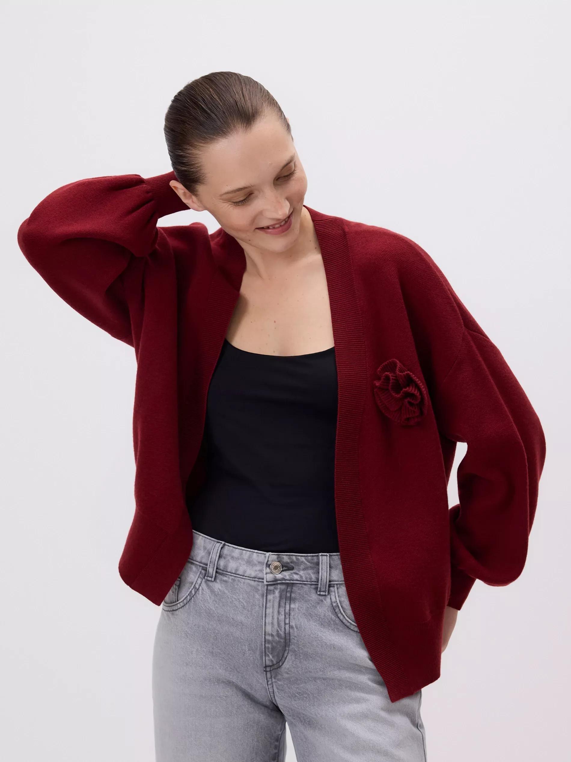 Red Cardigan With Rose Detail, , large image number 3