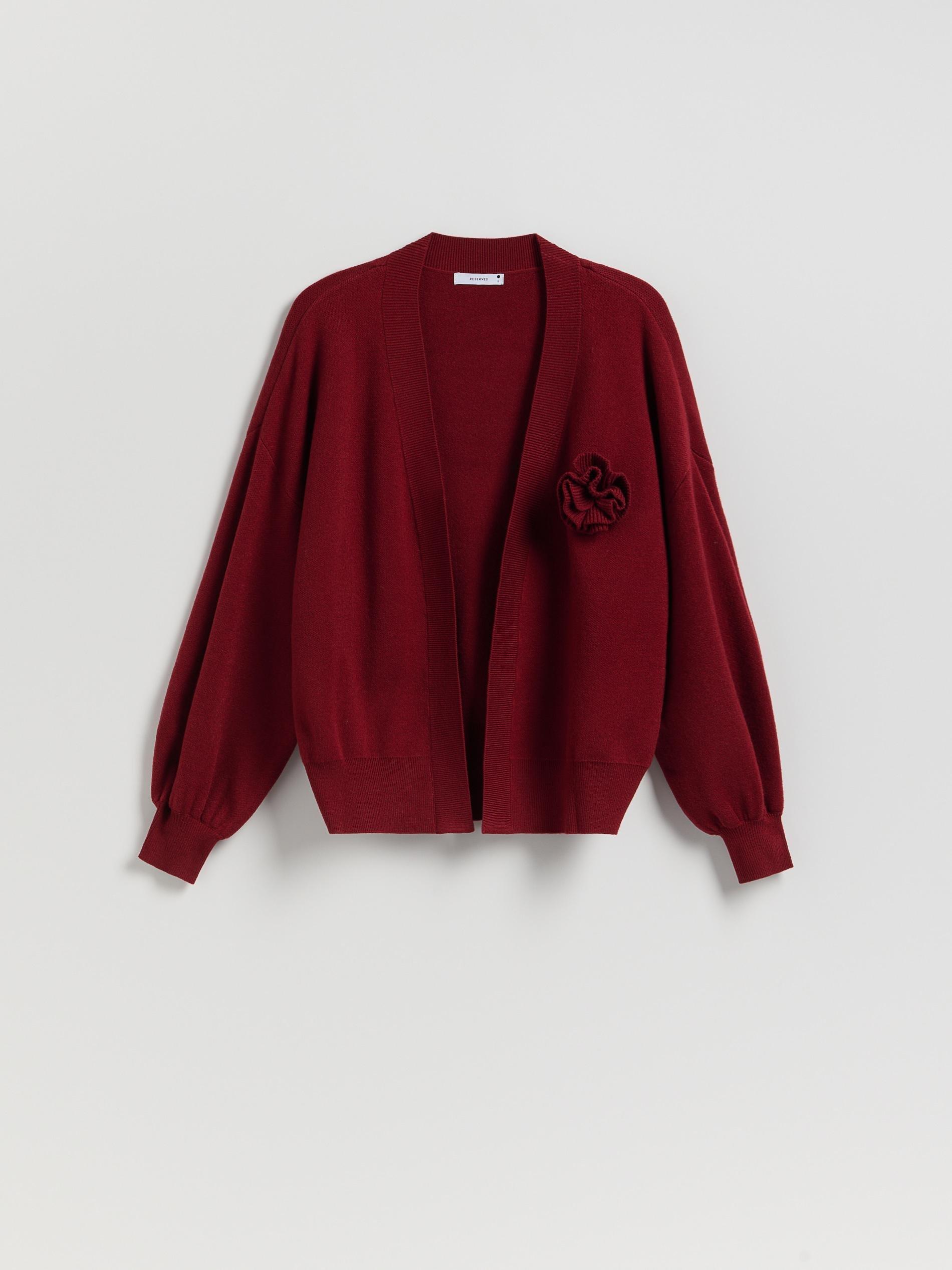 Red Cardigan With Rose Detail, , large image number 5