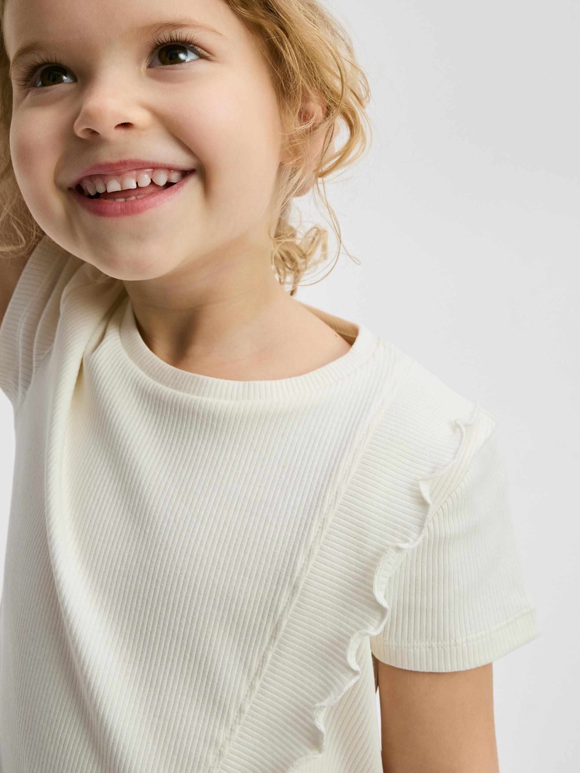 Beige Ribbed Blouse With Ruffle, Ivory, large image number 0