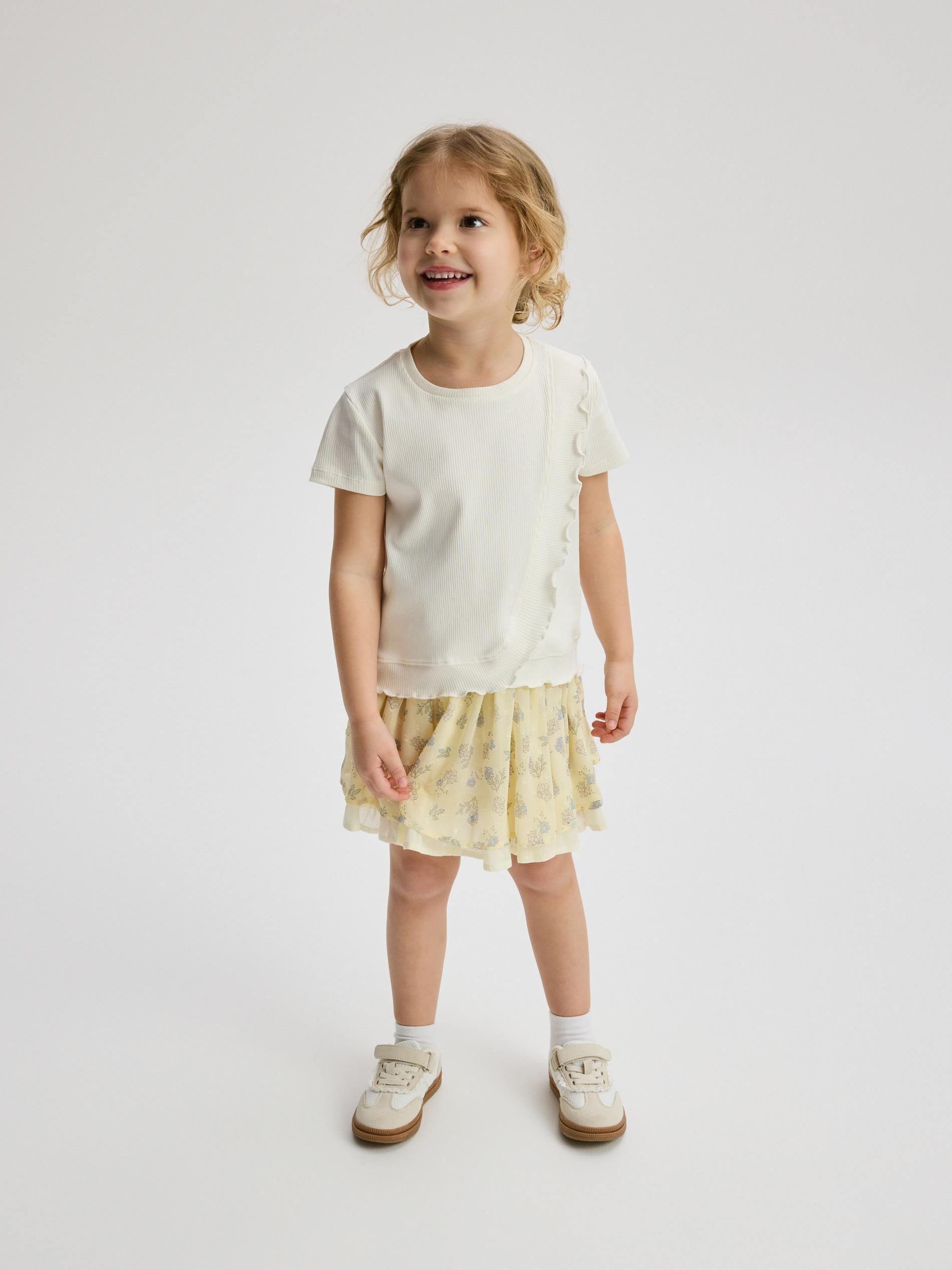 Beige Ribbed Blouse With Ruffle, Ivory, large image number 4