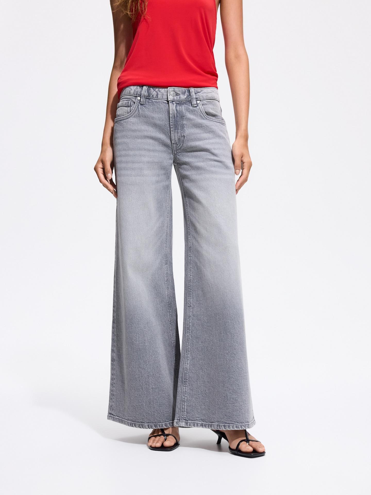 Grey Wide Leg Jeans, Light grey, medium