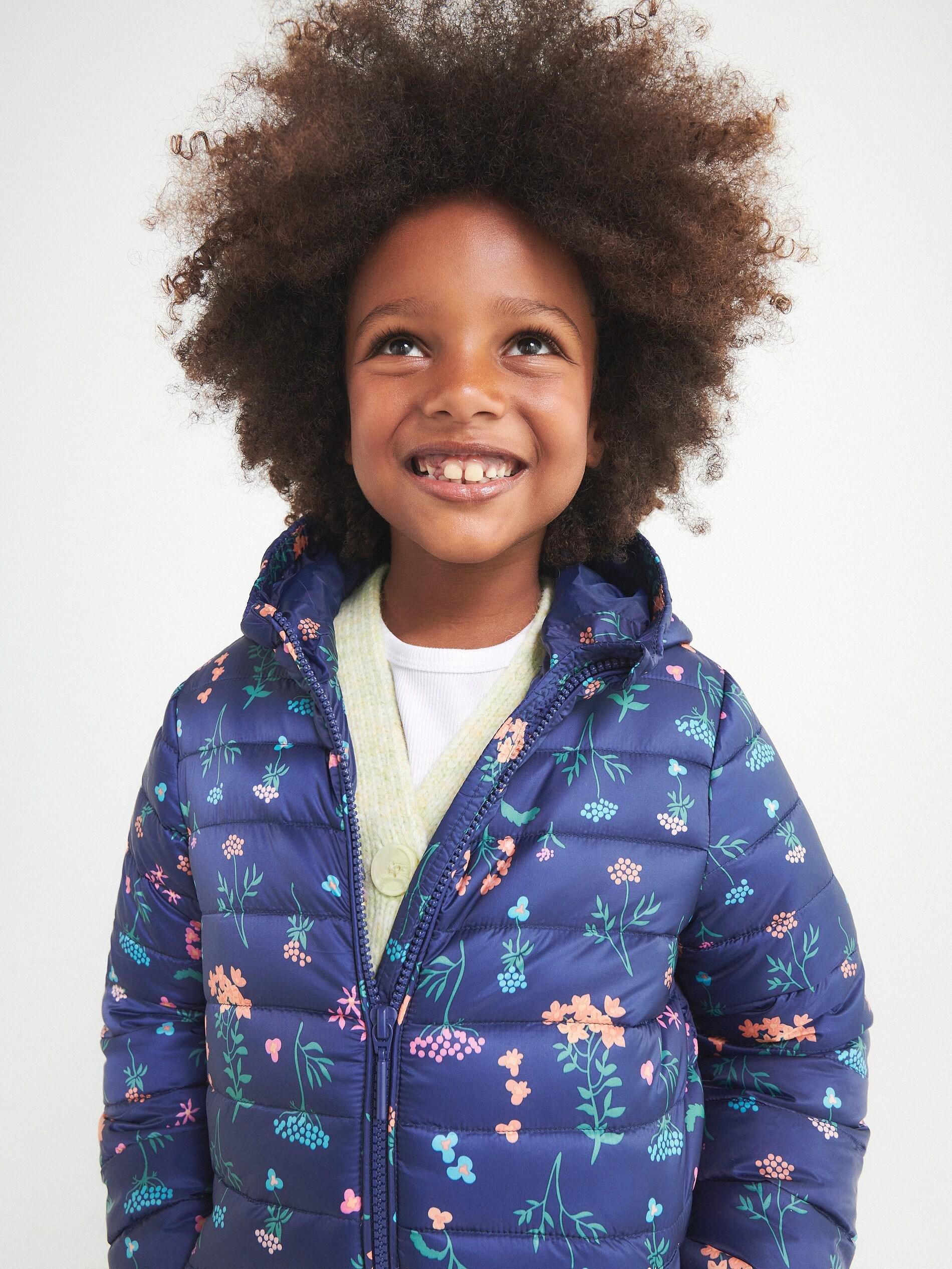 Navy Quilted Jacket With Hood, Kids Girls, , large image number 0