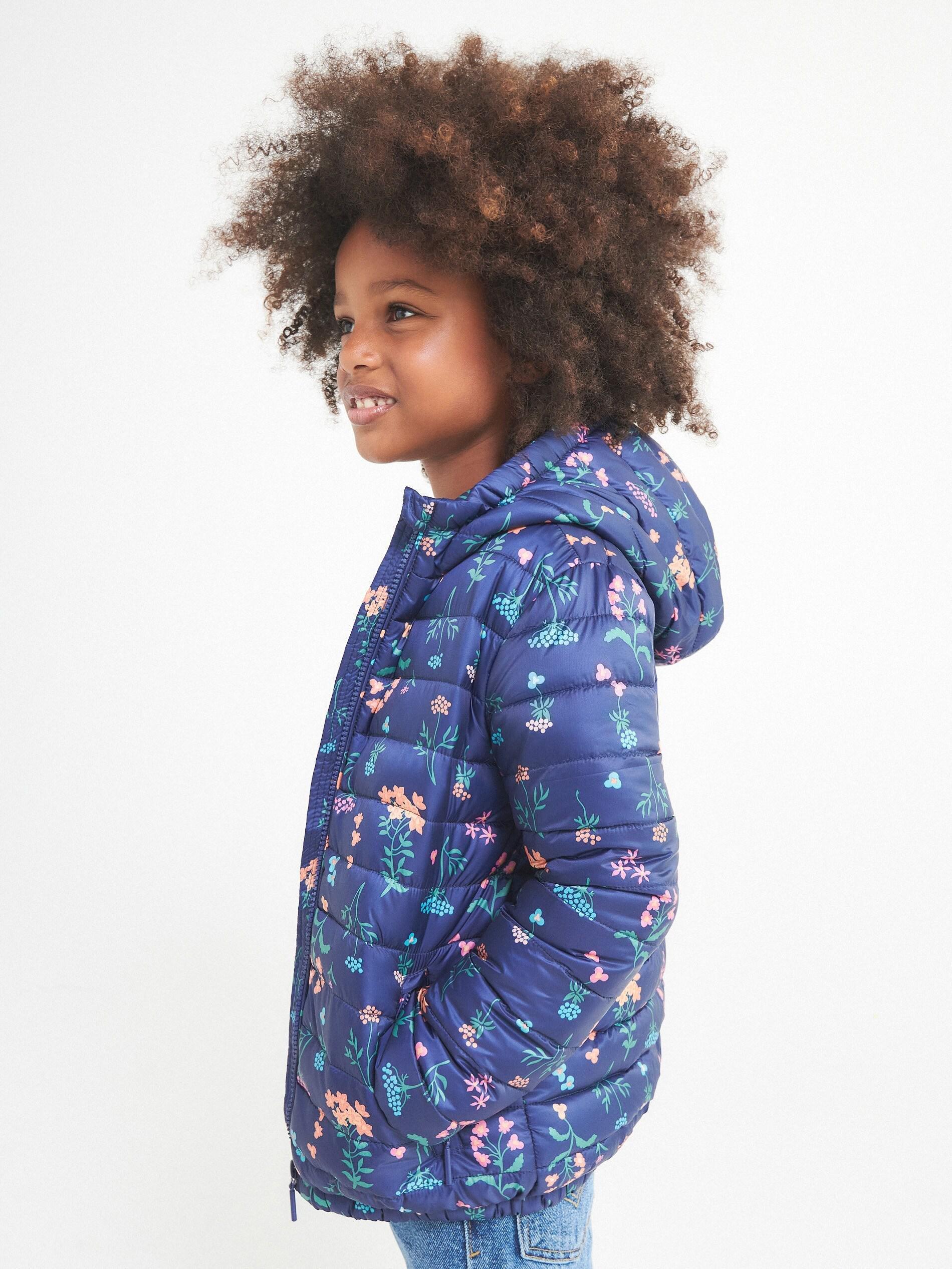 Navy Quilted Jacket With Hood, Kids Girls, , large image number 2