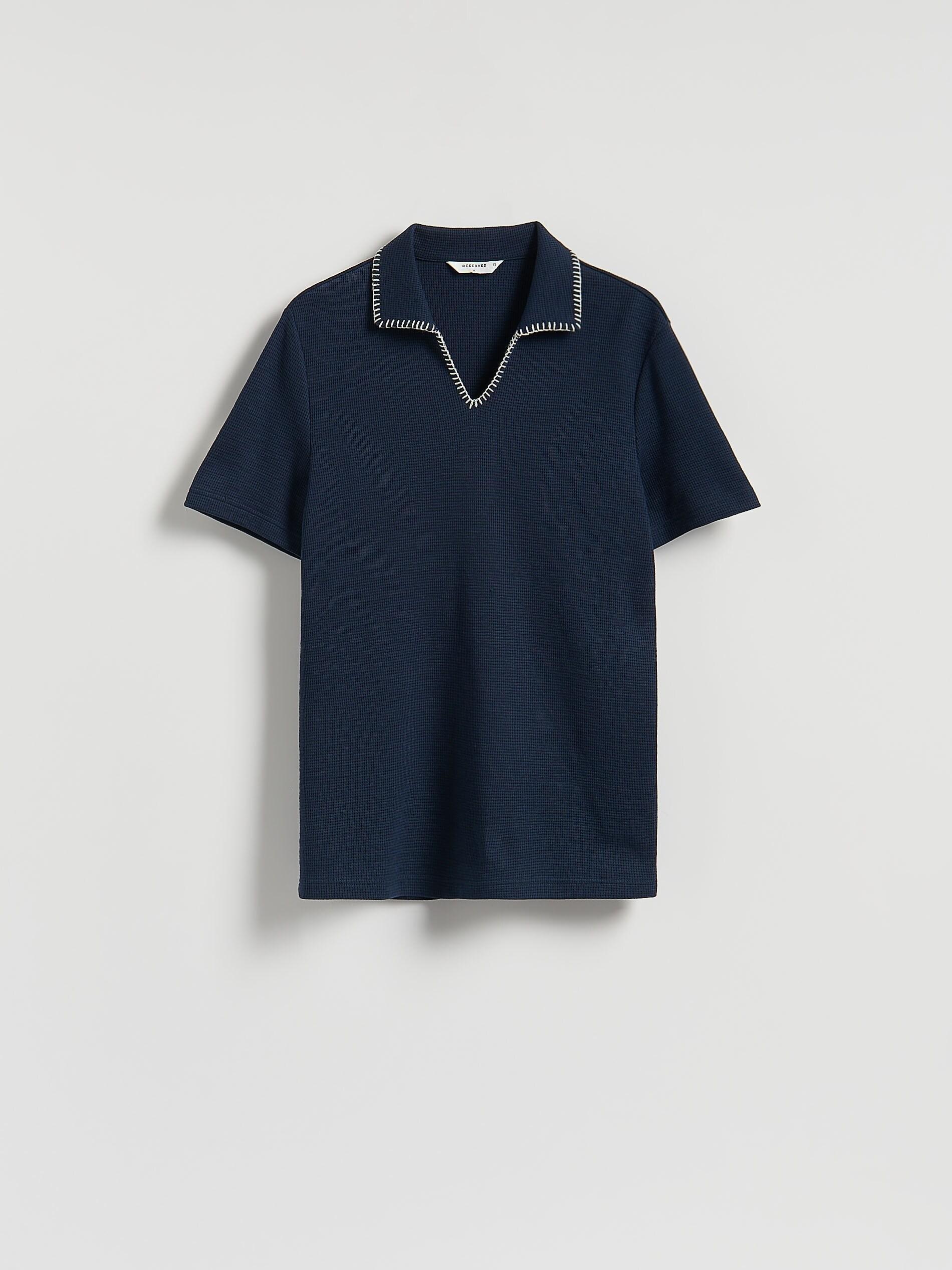 NAVY Structural fabric polo shirt, Navy, large image number 0
