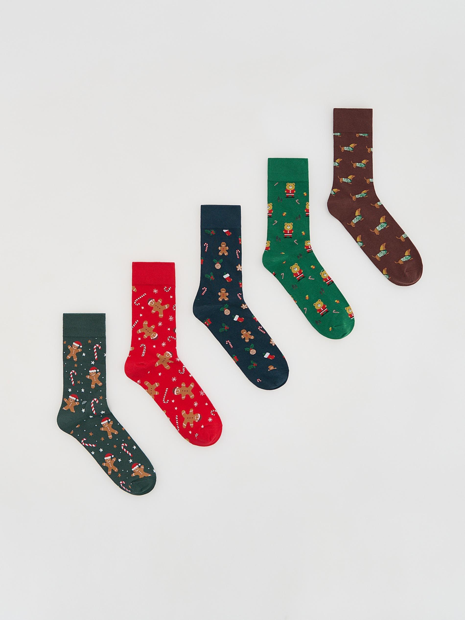 Red 5-Pack Christmas Socks, Red, large image number 0