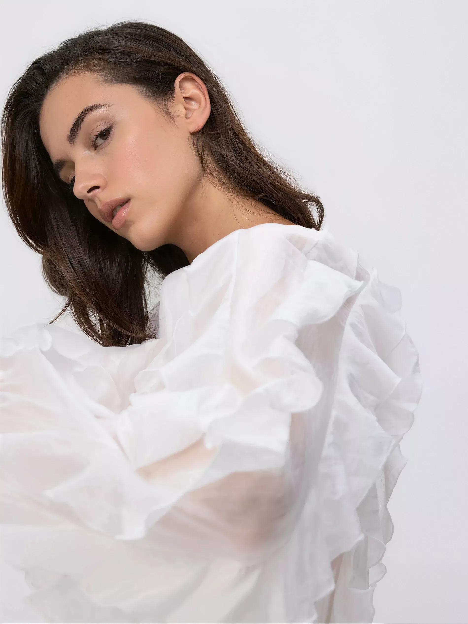 White Lyocell Blend Blouse, White, large image number 2