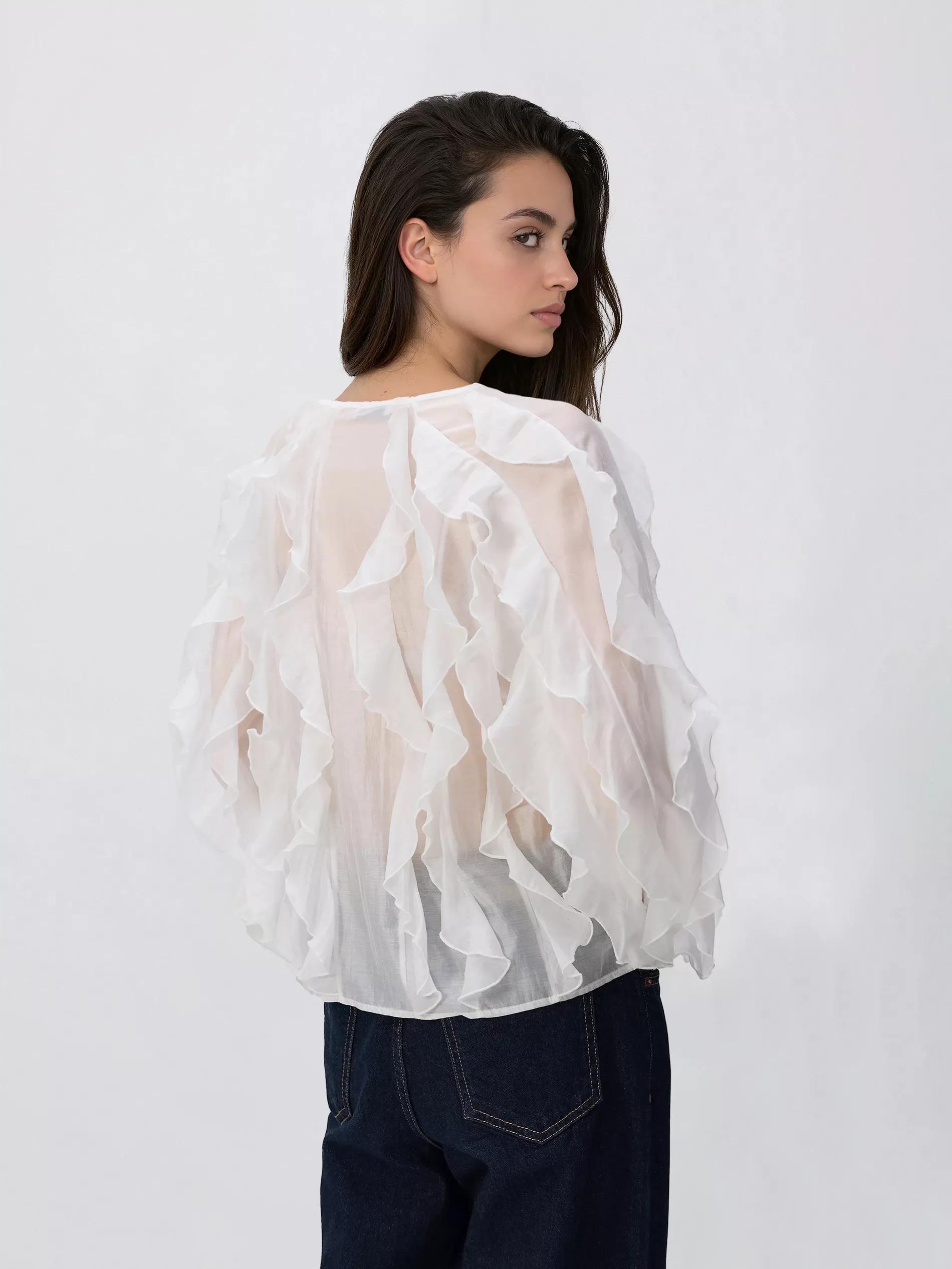 White Lyocell Blend Blouse, White, large image number 4