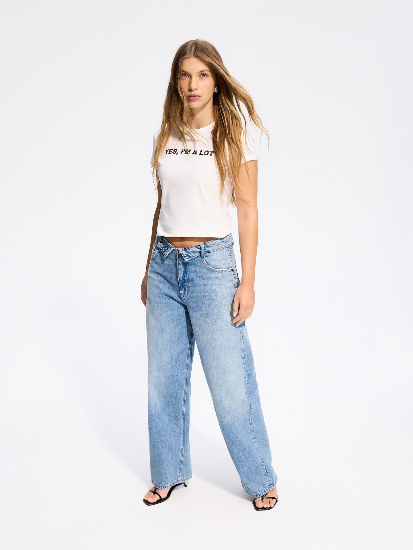 Blue Barrel Jeans With Turn-Up, Blue, medium