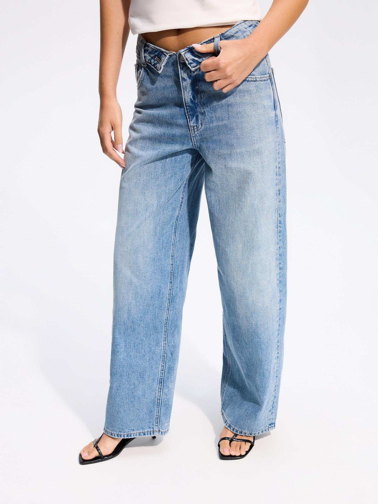 Blue Barrel Jeans With Turn-Up, Blue, medium
