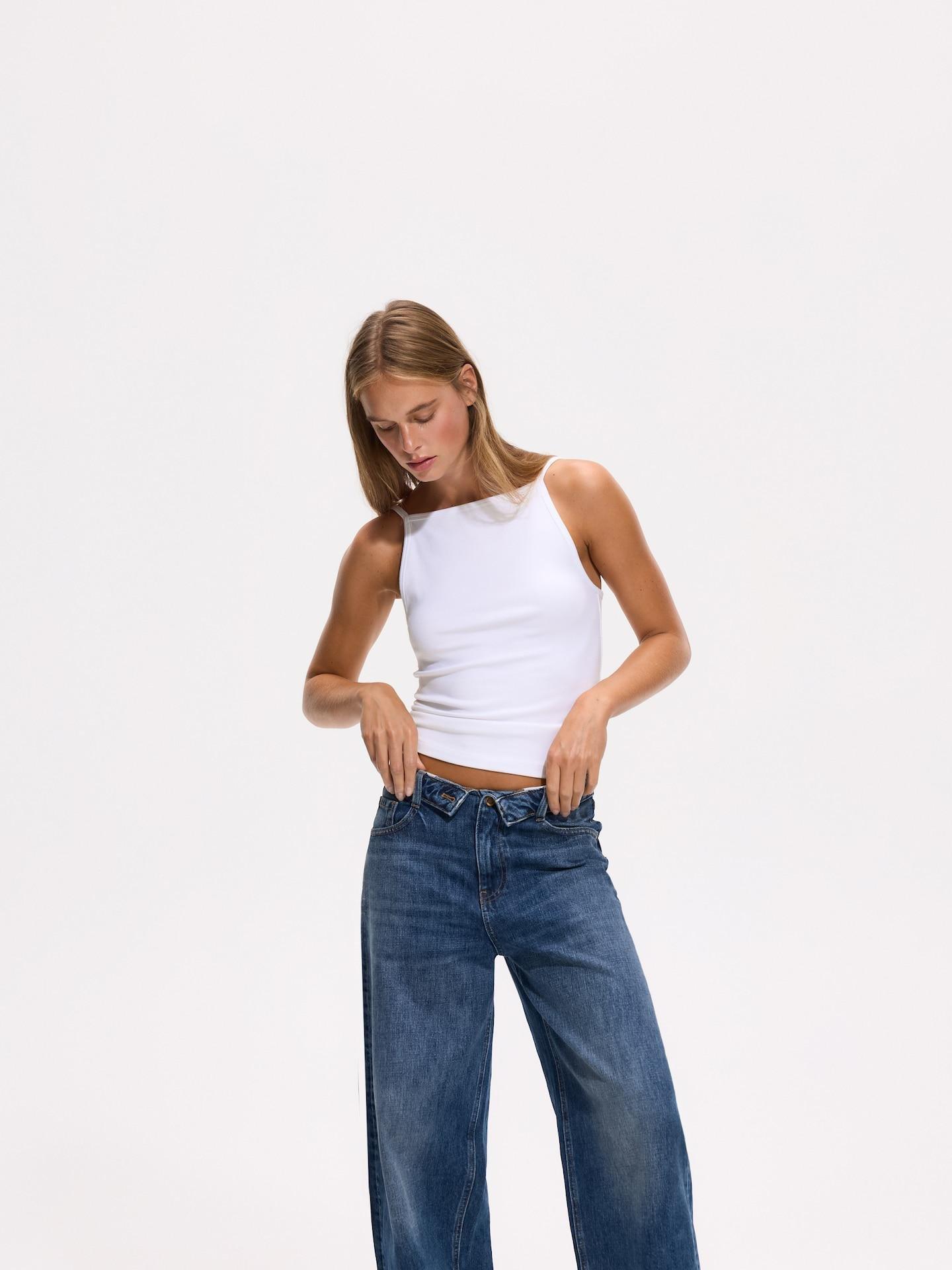 Blue Jeans Barrel Jeans With Turn-Up, Blue, medium