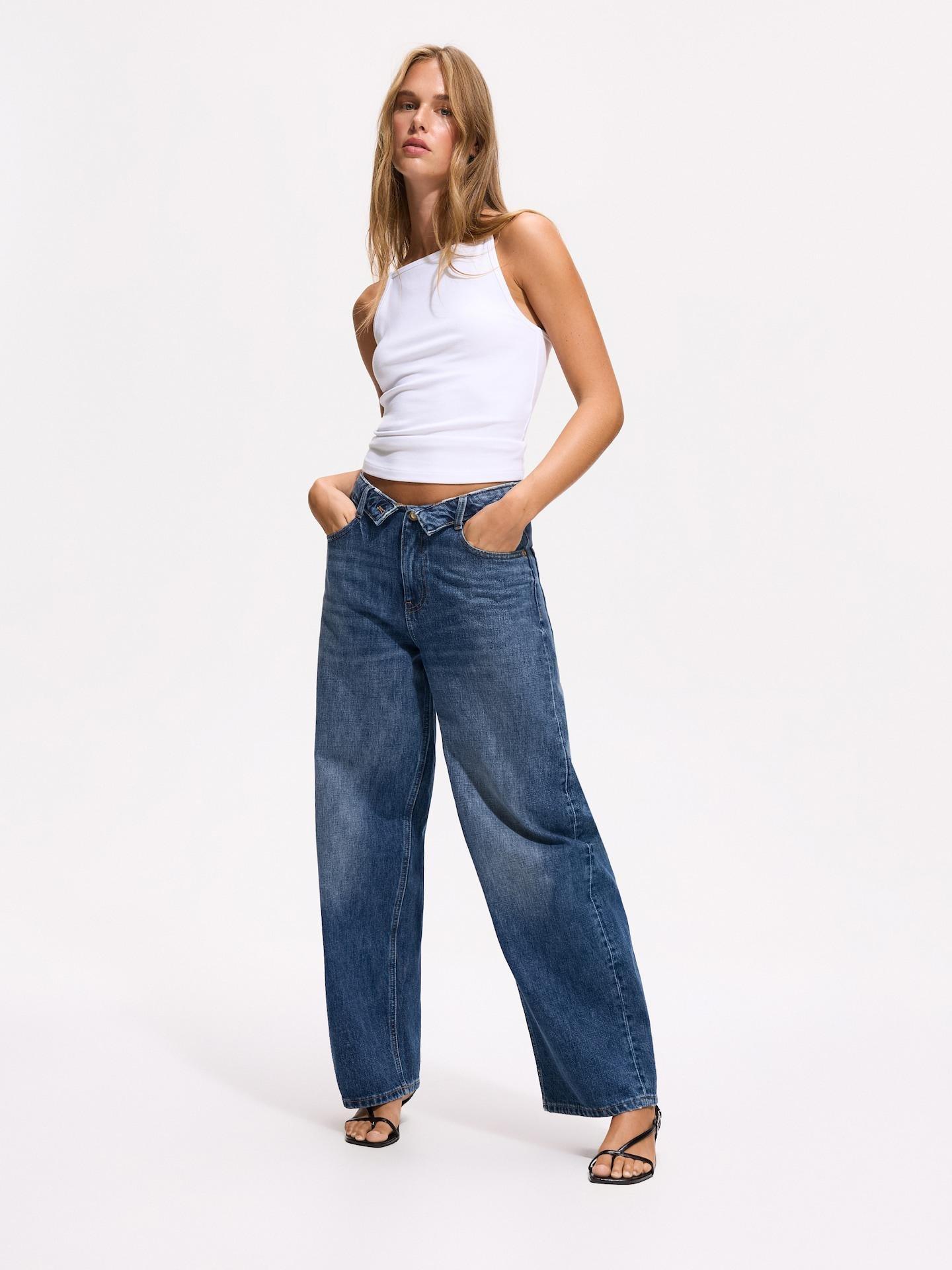Blue Jeans Barrel Jeans With Turn-Up, Blue, large image number 1