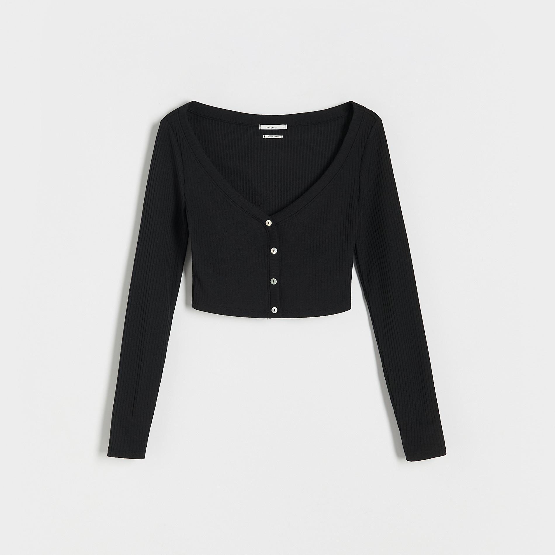 Black Rib Knit Jersey Crop Top, , large image number 1