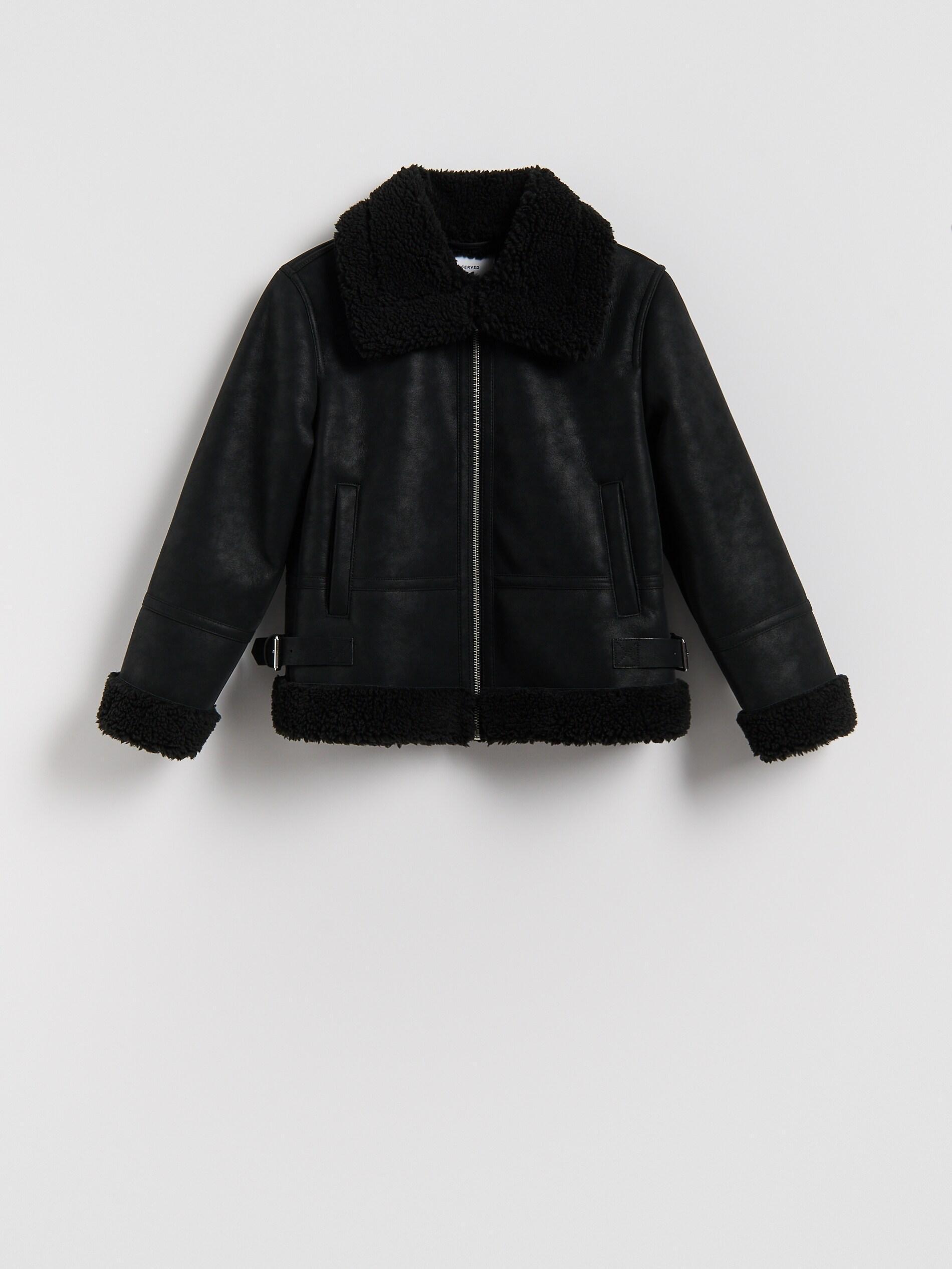 Black Insulated Faux Leather Jacket, Kids Girls, Black, medium
