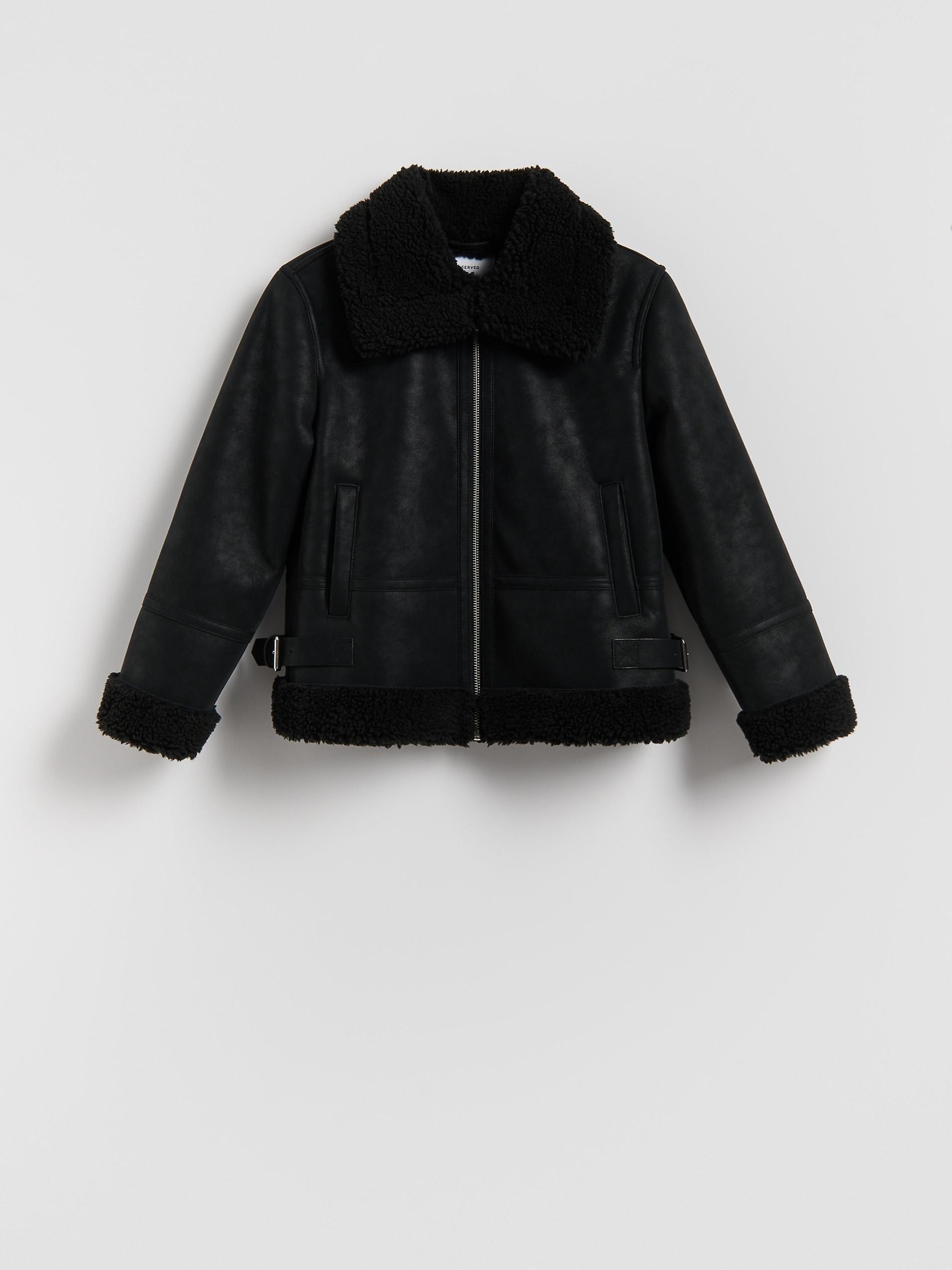Black Insulated Faux Leather Jacket, Kids Girls, Black, large image number 0