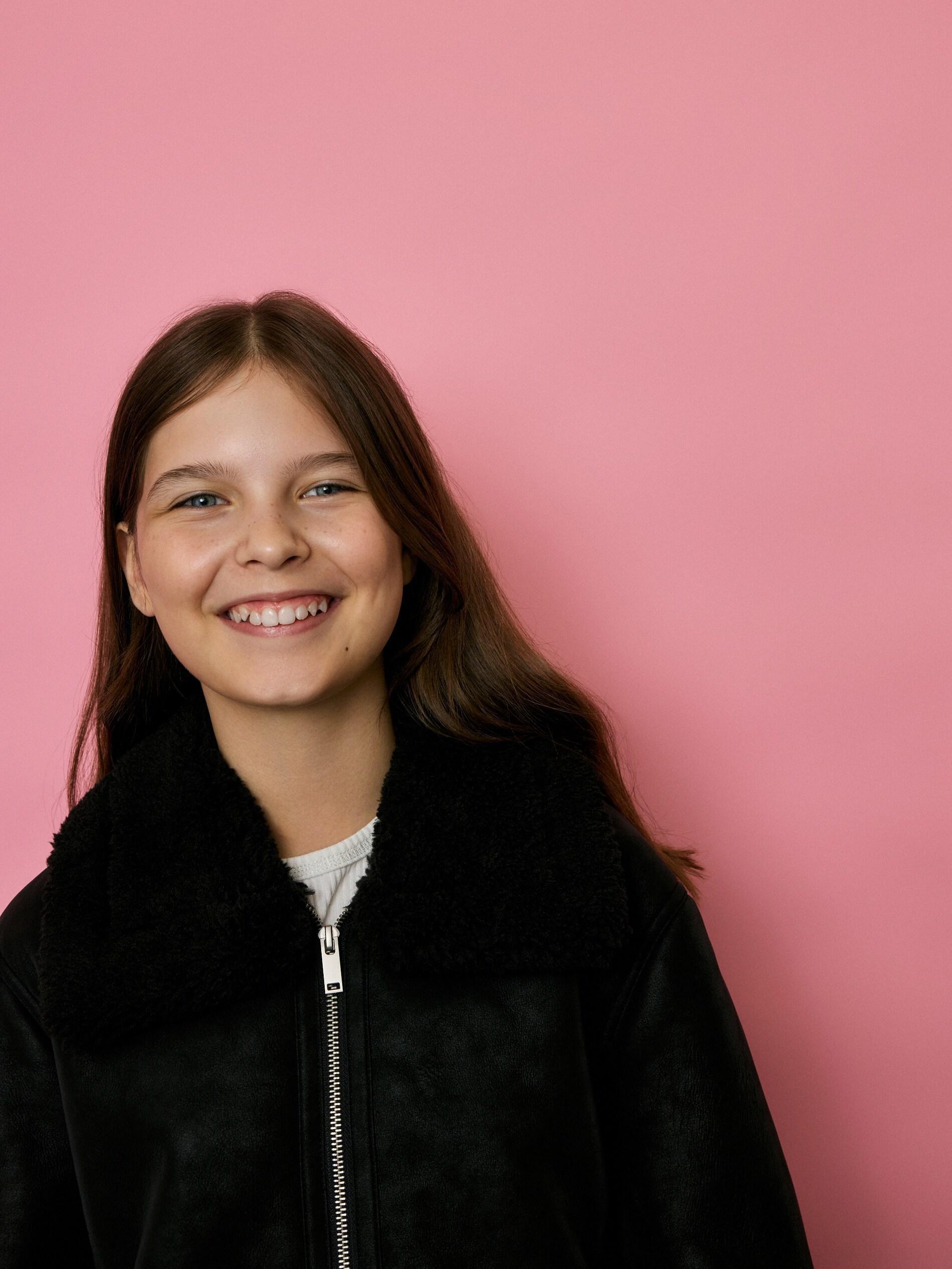 Black Insulated Faux Leather Jacket, Kids Girls, Black, large image number 3