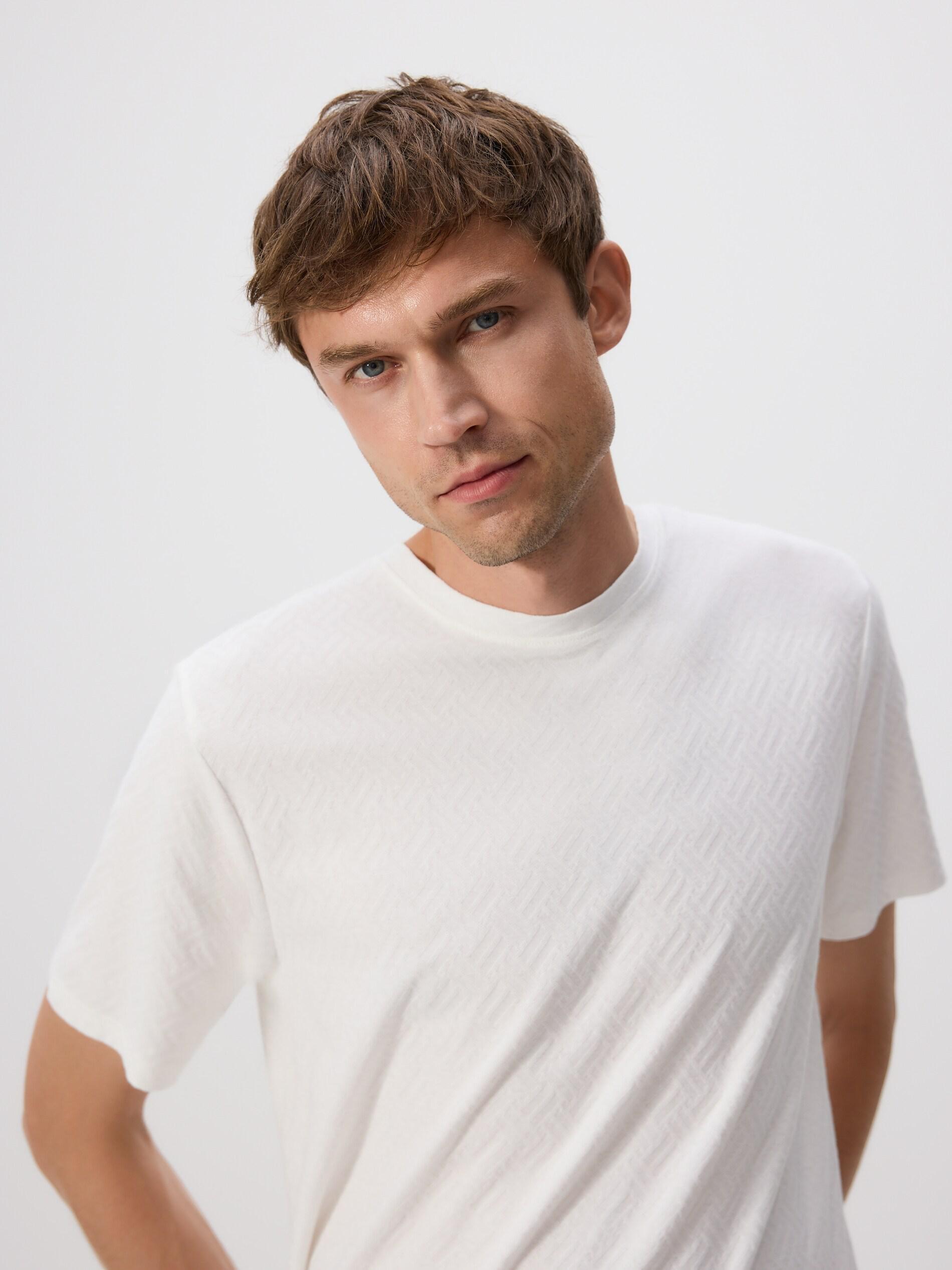 Cream Regular Fit Structural Fabric T-Shirt, Ivory, medium