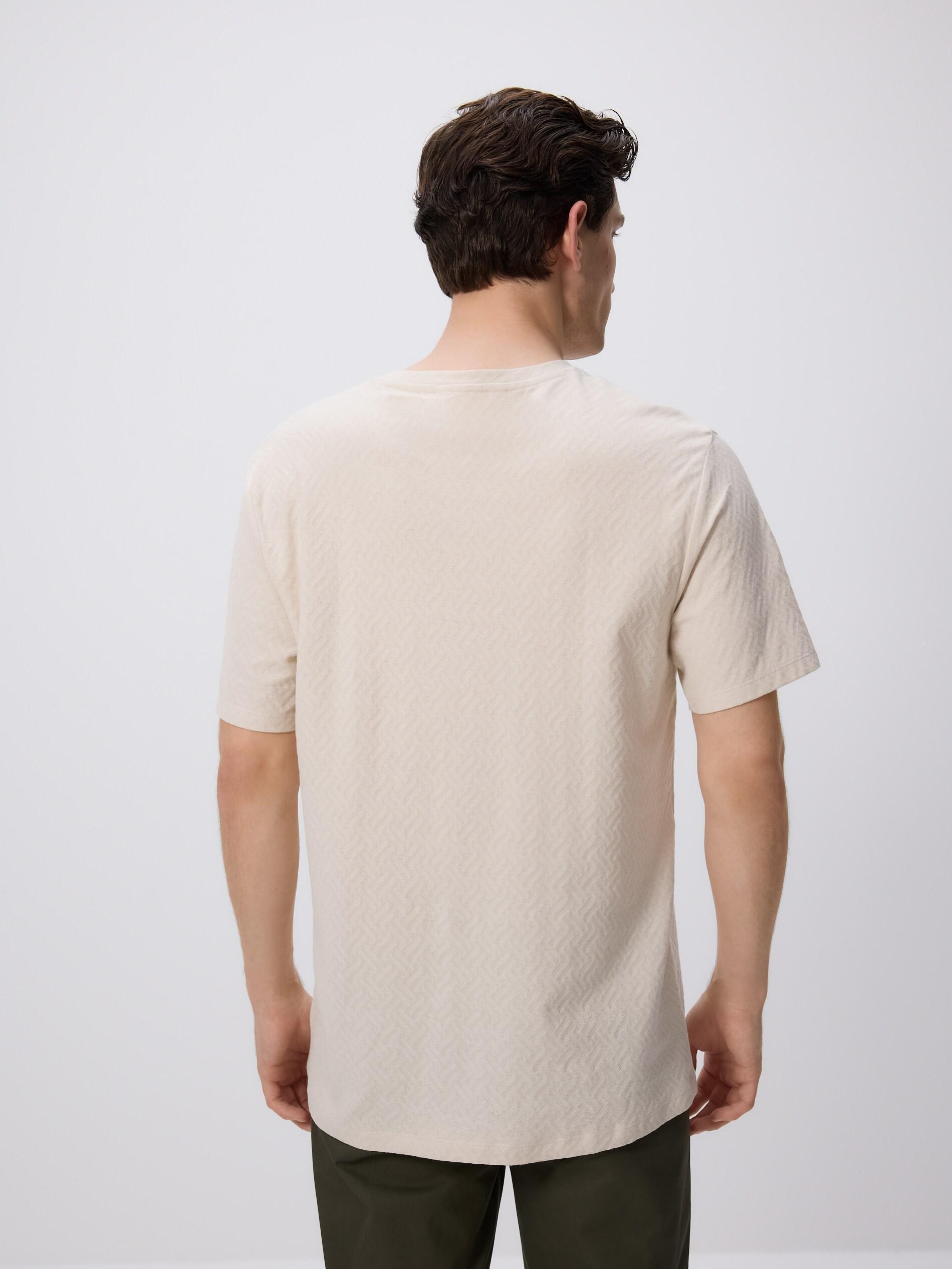 Beige Regular Fit Structural Fabric T-Shirt, Beige, large image number 4