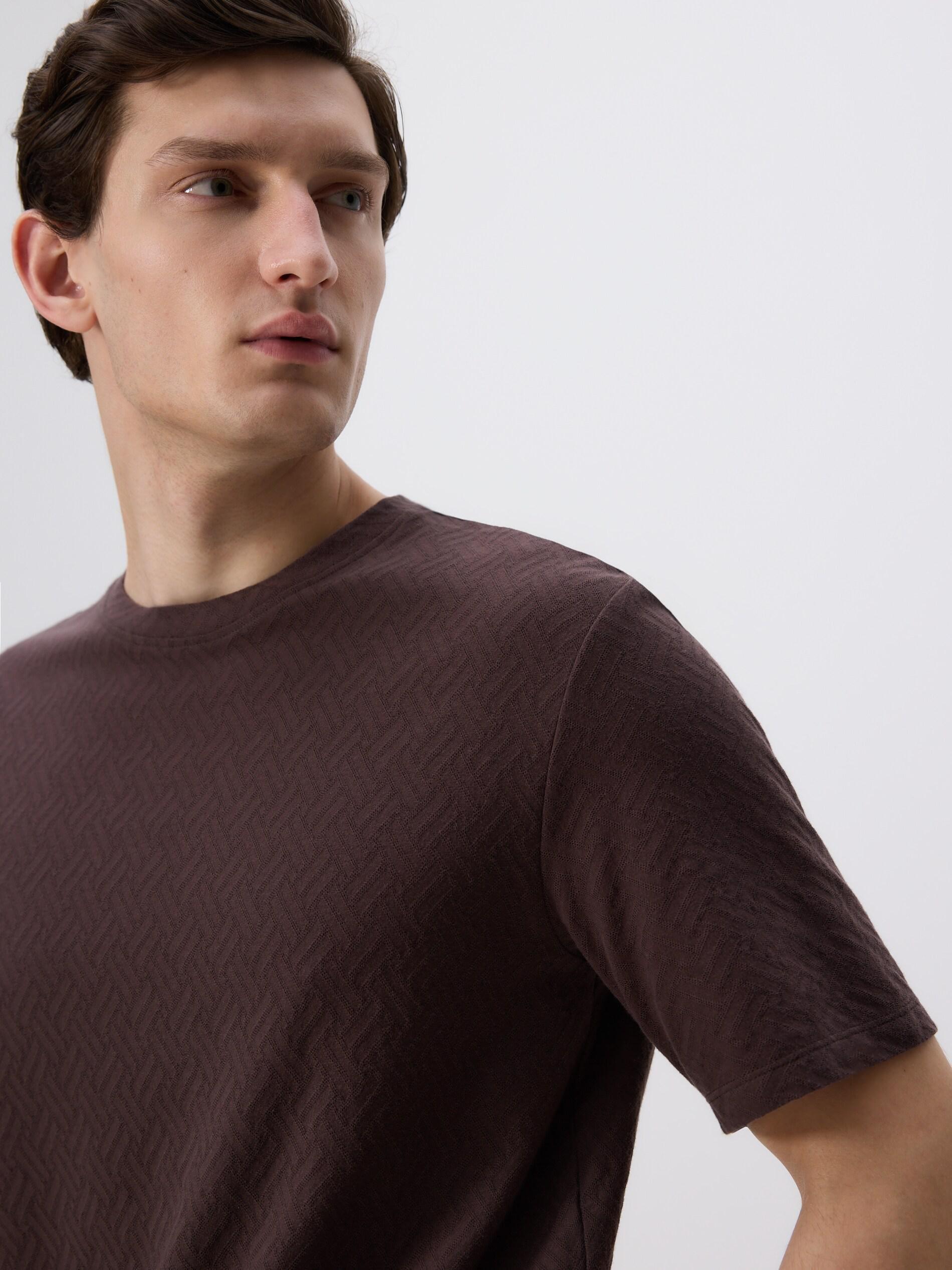 Brown Regular Fit Structural Fabric T-Shirt, Brown, large image number 0