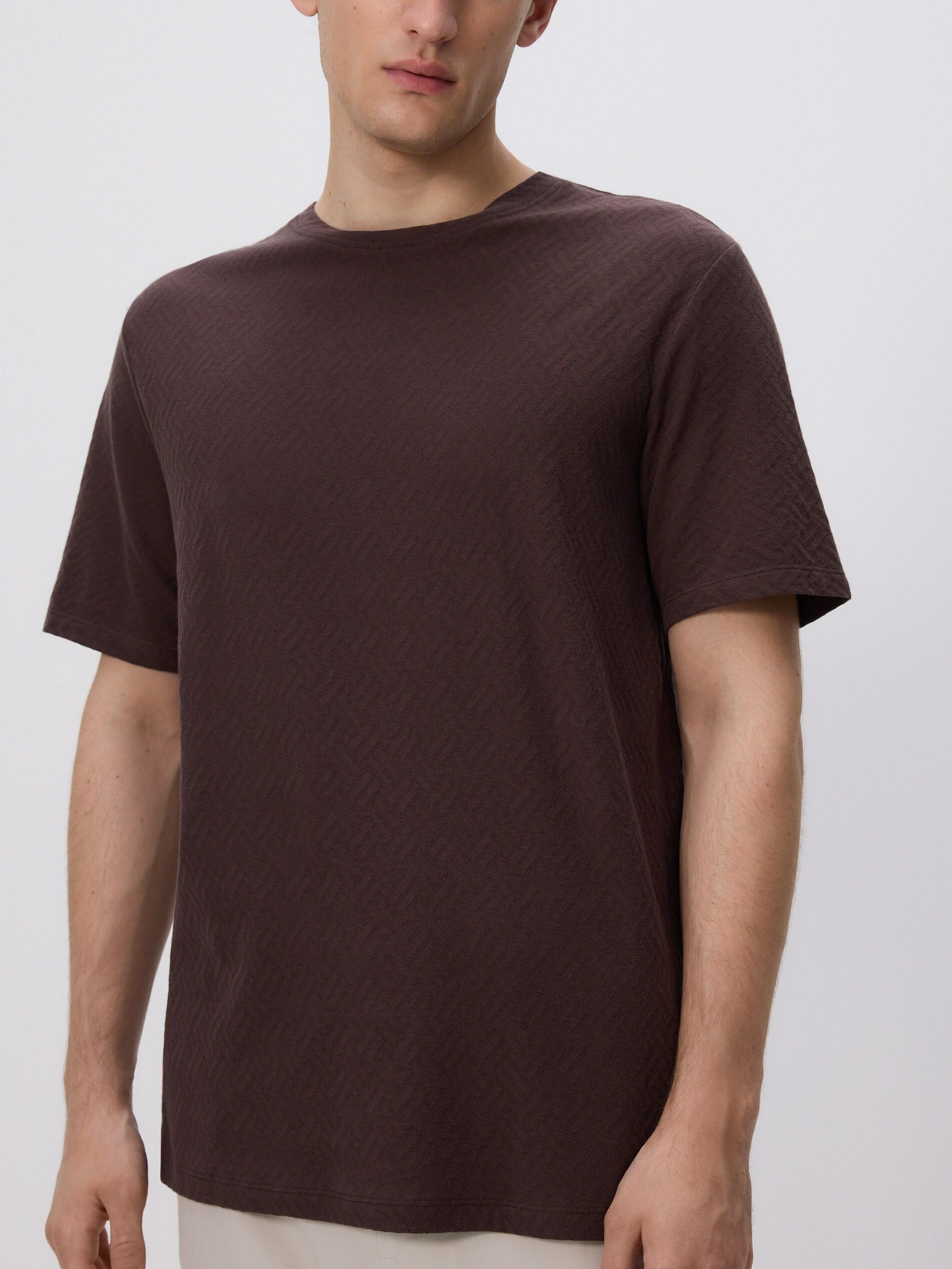 Brown Regular Fit Structural Fabric T-Shirt, Brown, large image number 1