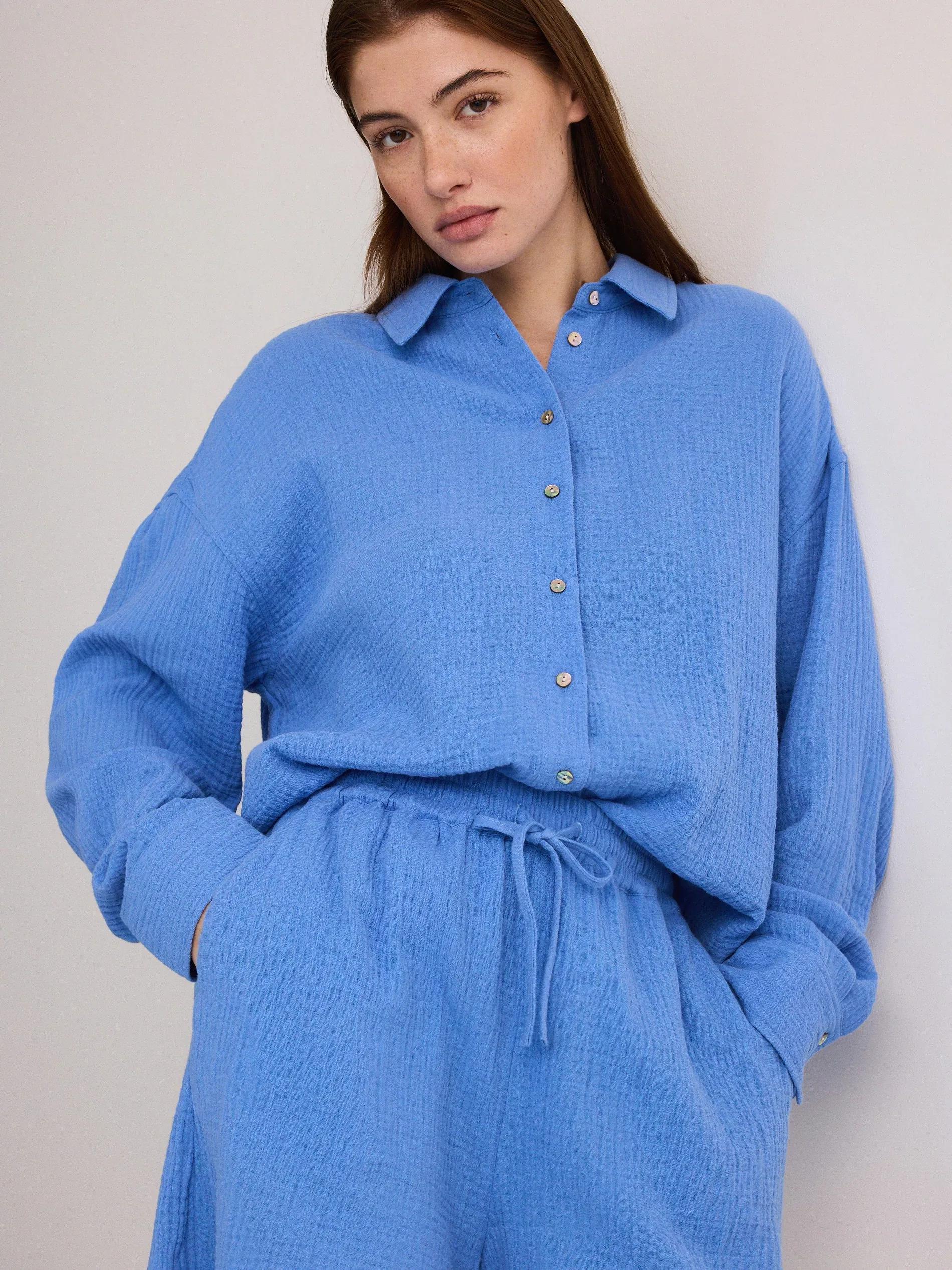 Blue Cotton Muslin Shorts, Blue, large image number 0