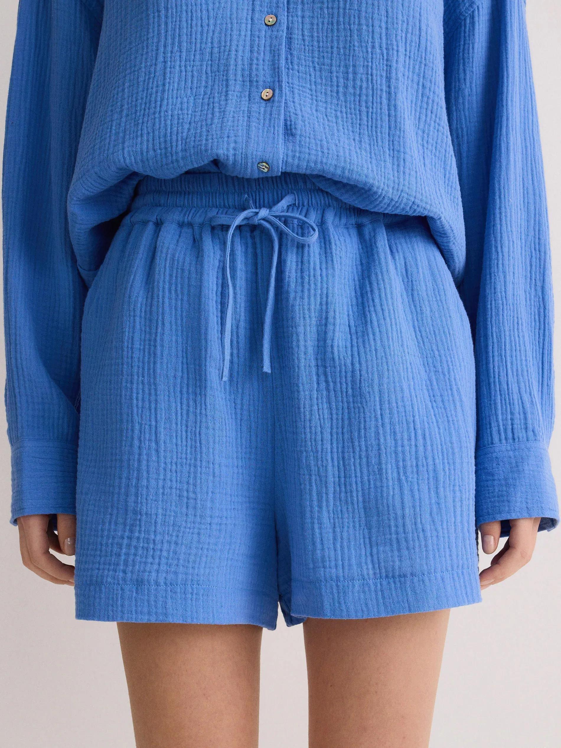 Blue Cotton Muslin Shorts, Blue, large image number 2