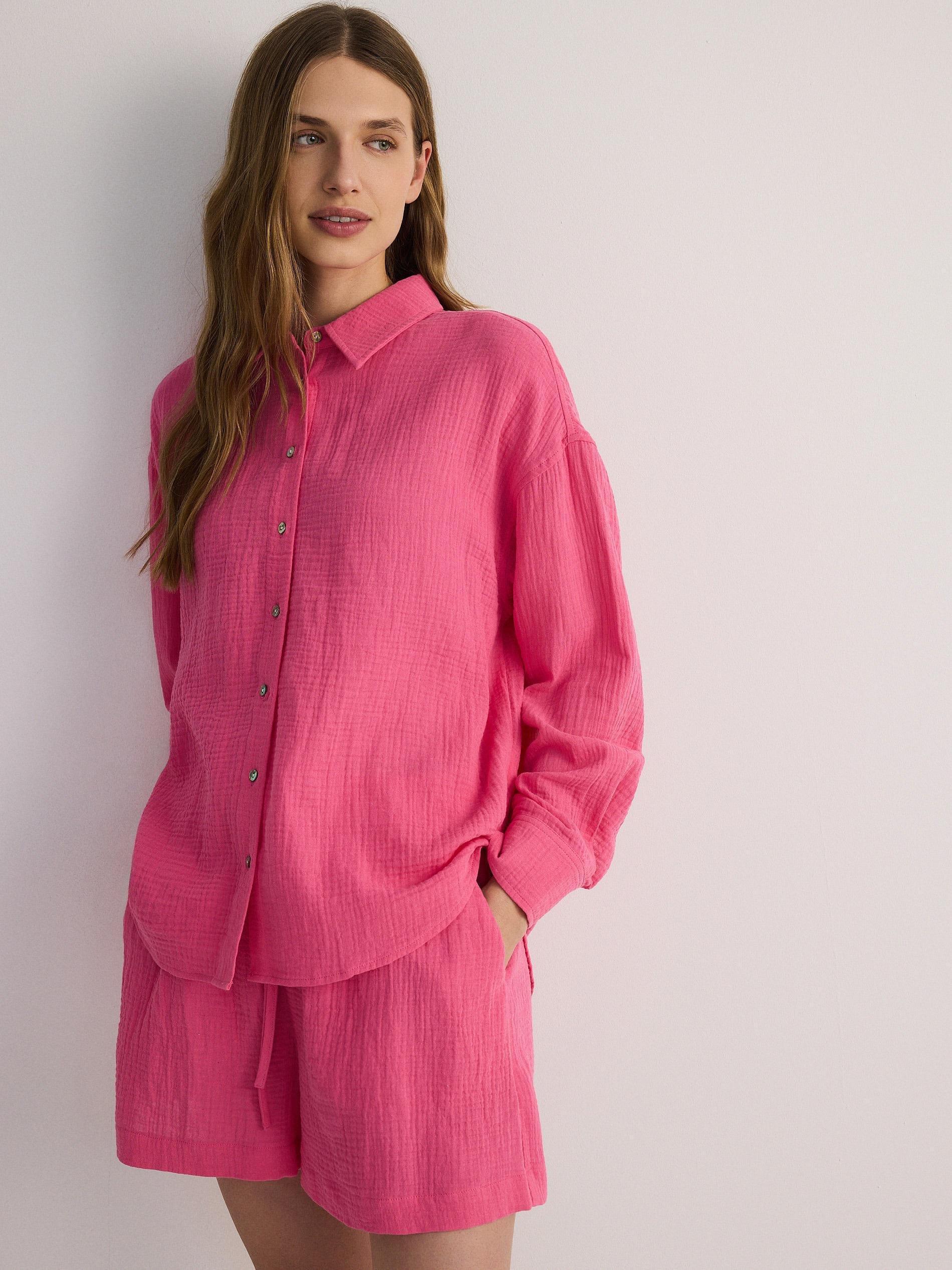 Pink Cotton Muslin Shorts, , large image number 0
