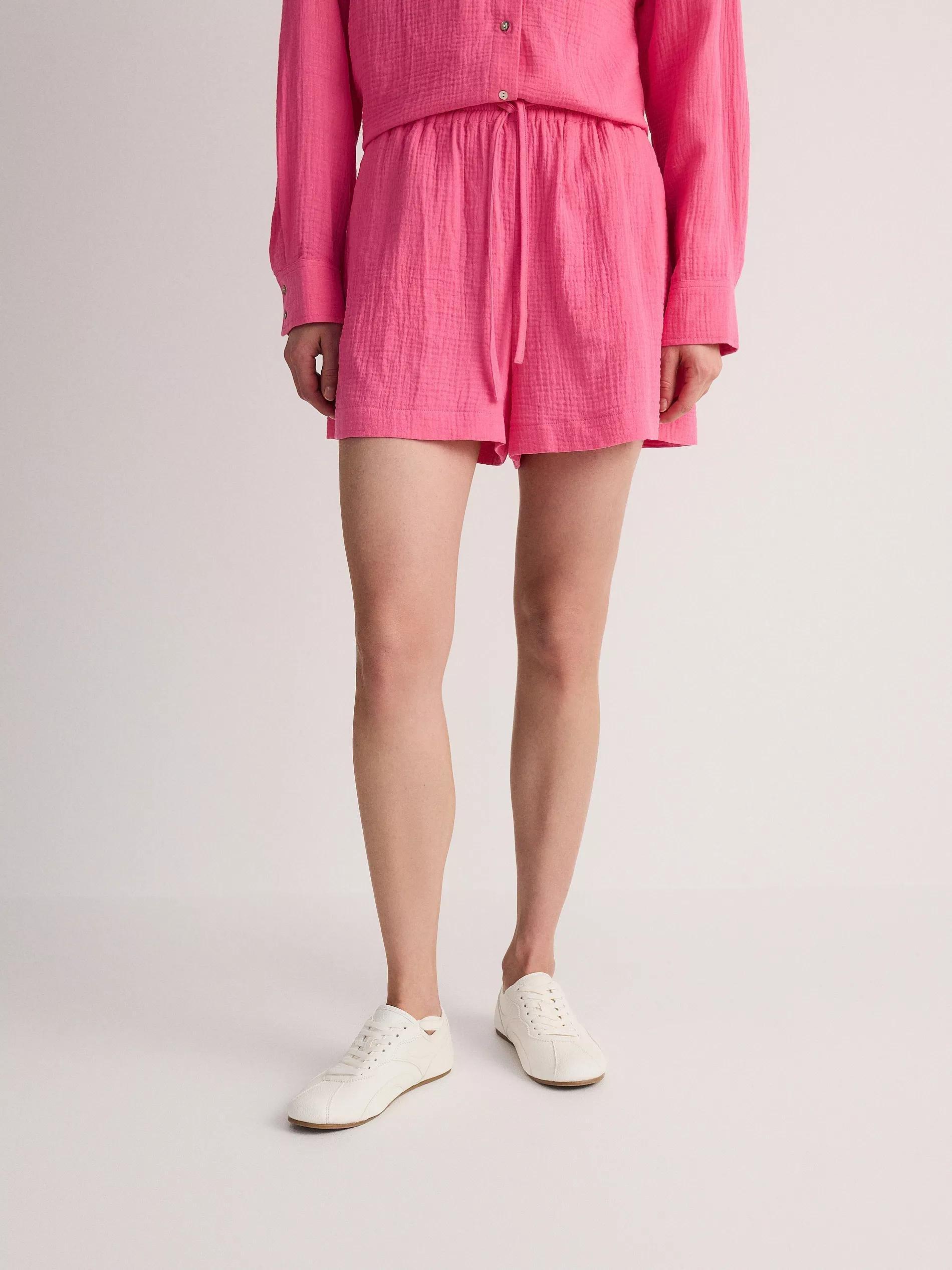 Pink Cotton Muslin Shorts, , large image number 1