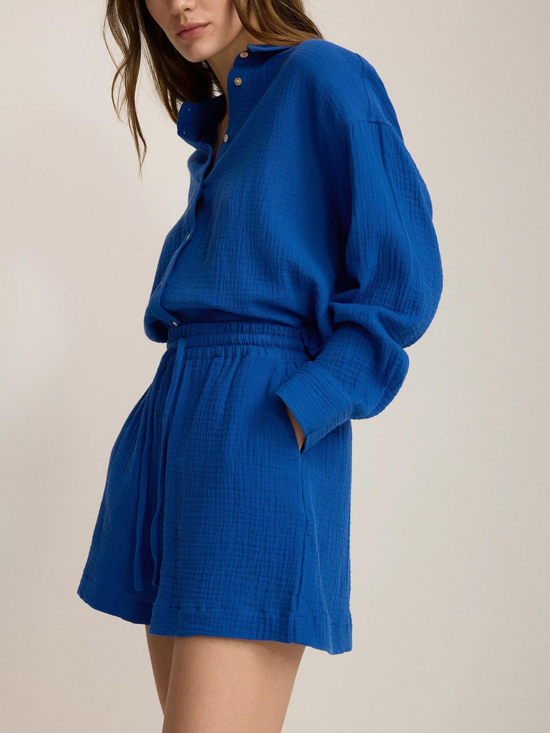 Blue Cotton Muslin Shorts, Blue, large image number 0