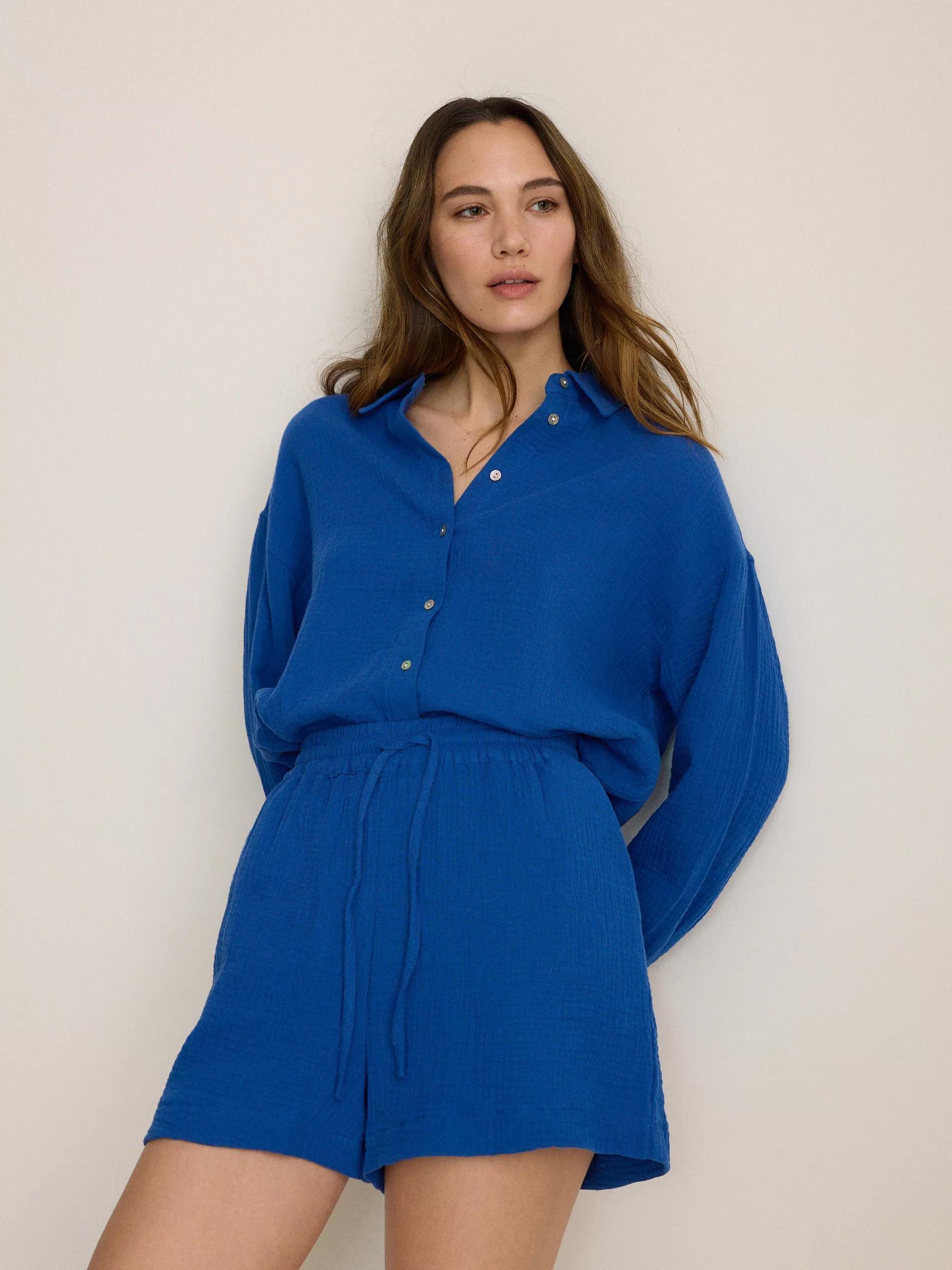 Blue Cotton Muslin Shorts, Blue, large image number 2