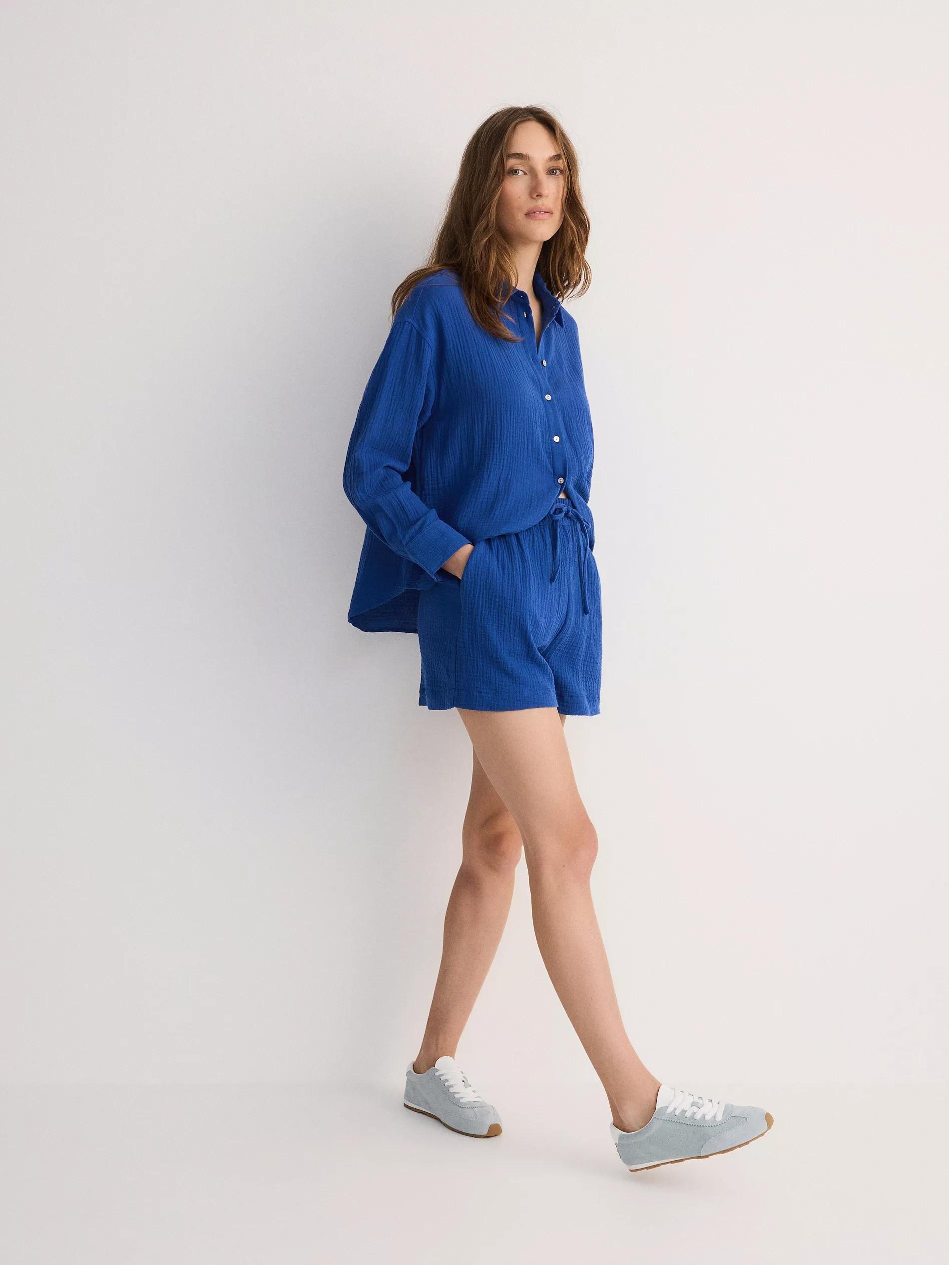 Blue Cotton Muslin Shorts, , large image number 3