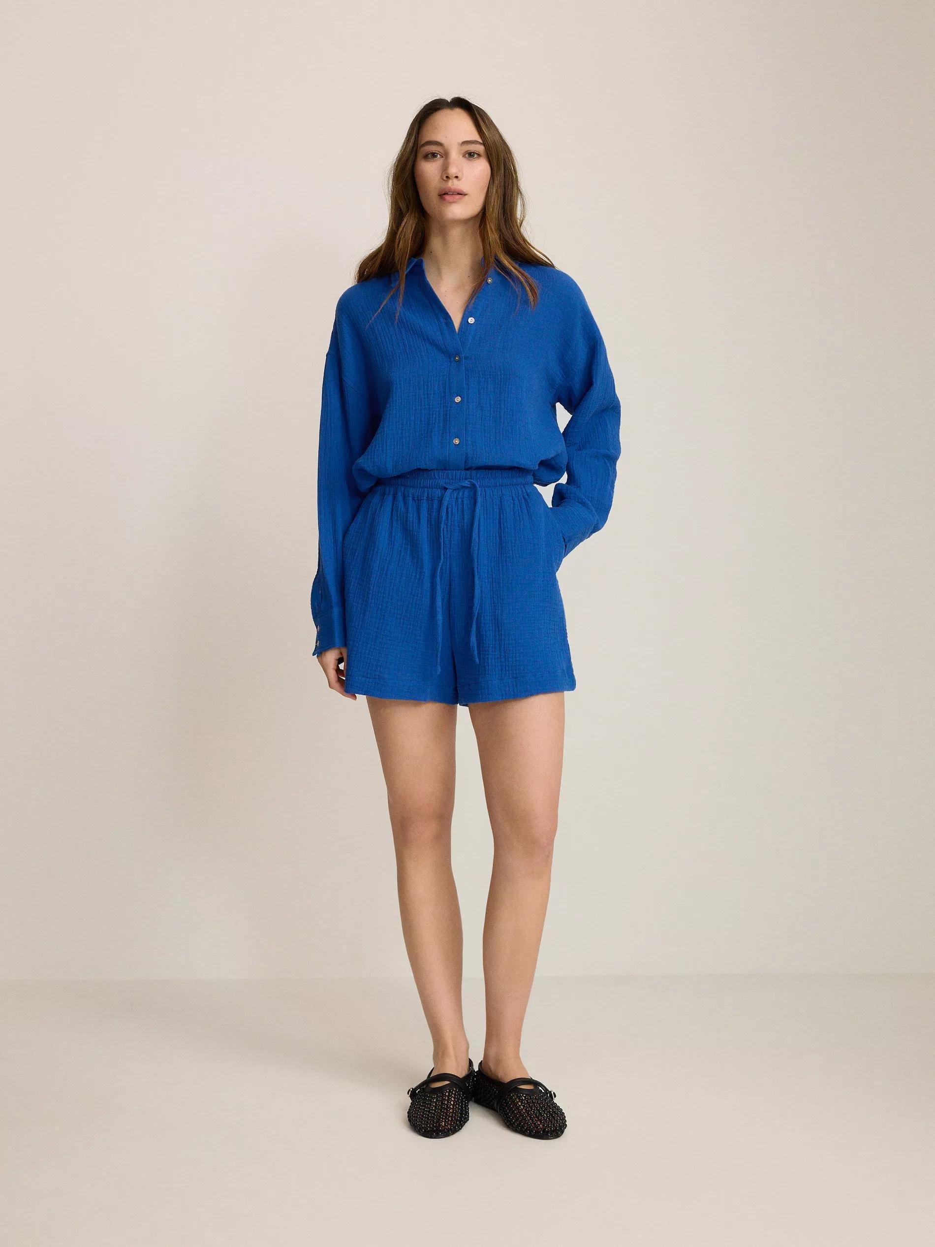 Blue Cotton Muslin Shorts, Blue, large image number 3