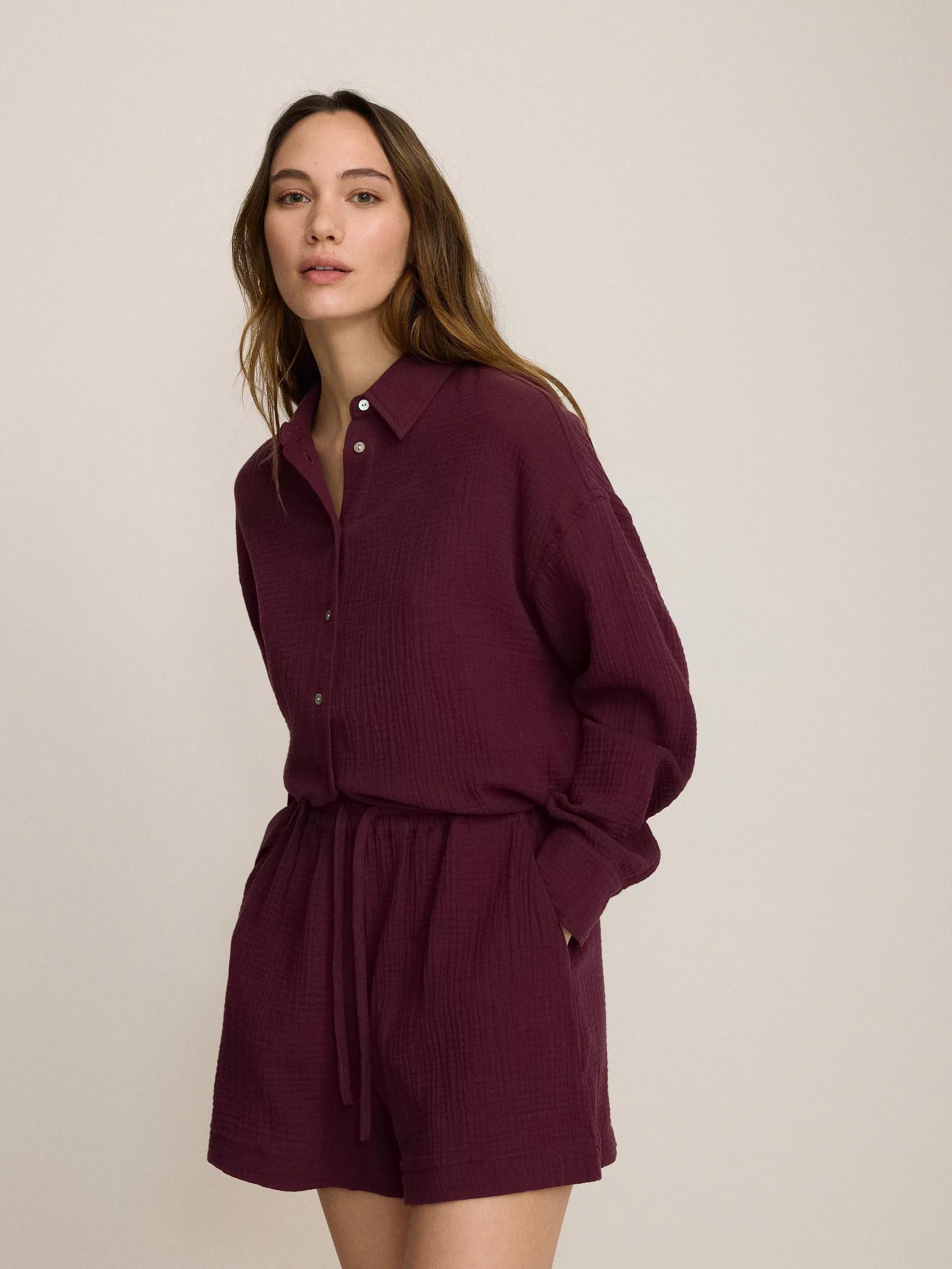 Maroon Cotton Muslin Shorts, Burgundy, large image number 0