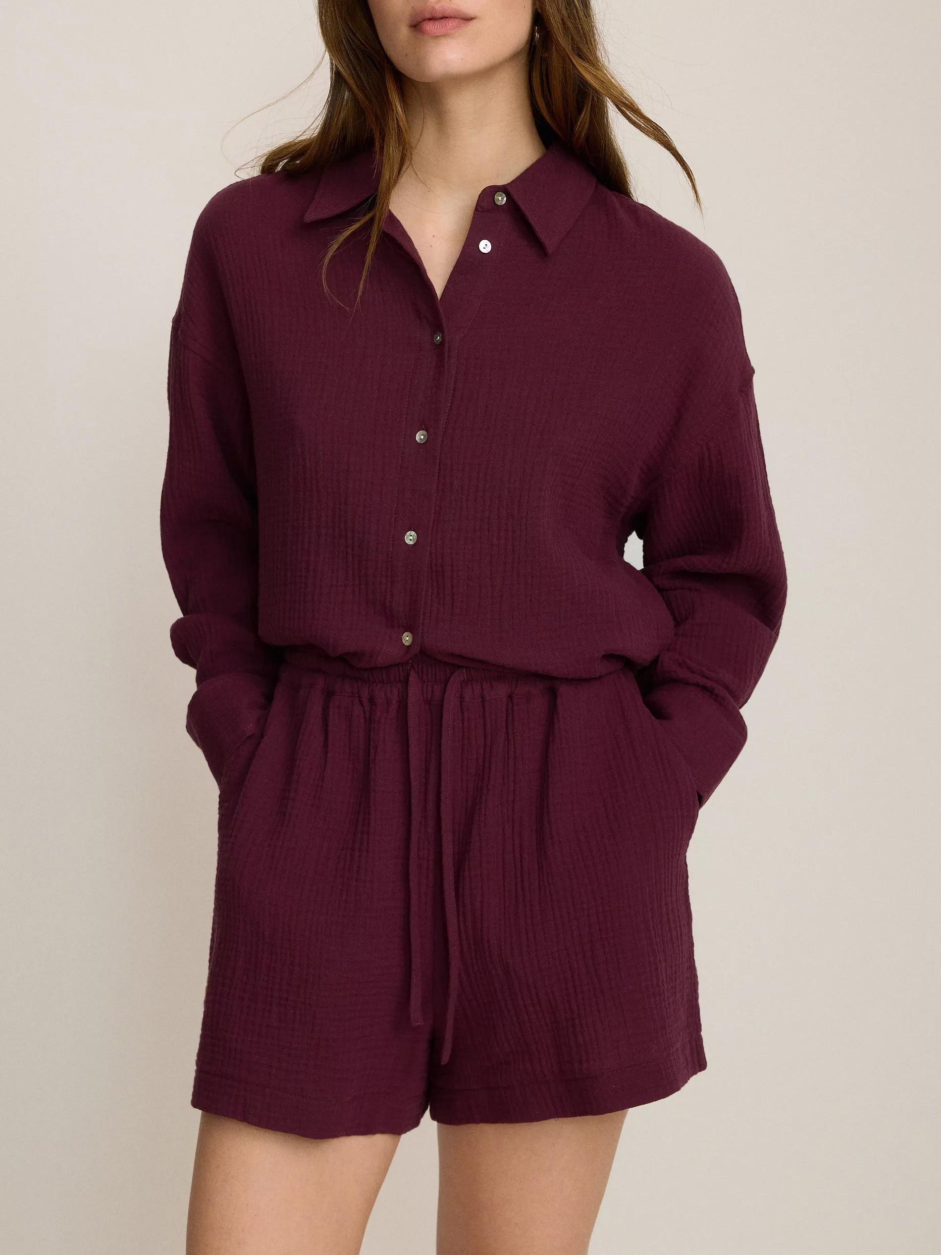 Maroon Cotton Muslin Shorts, Burgundy, large image number 2