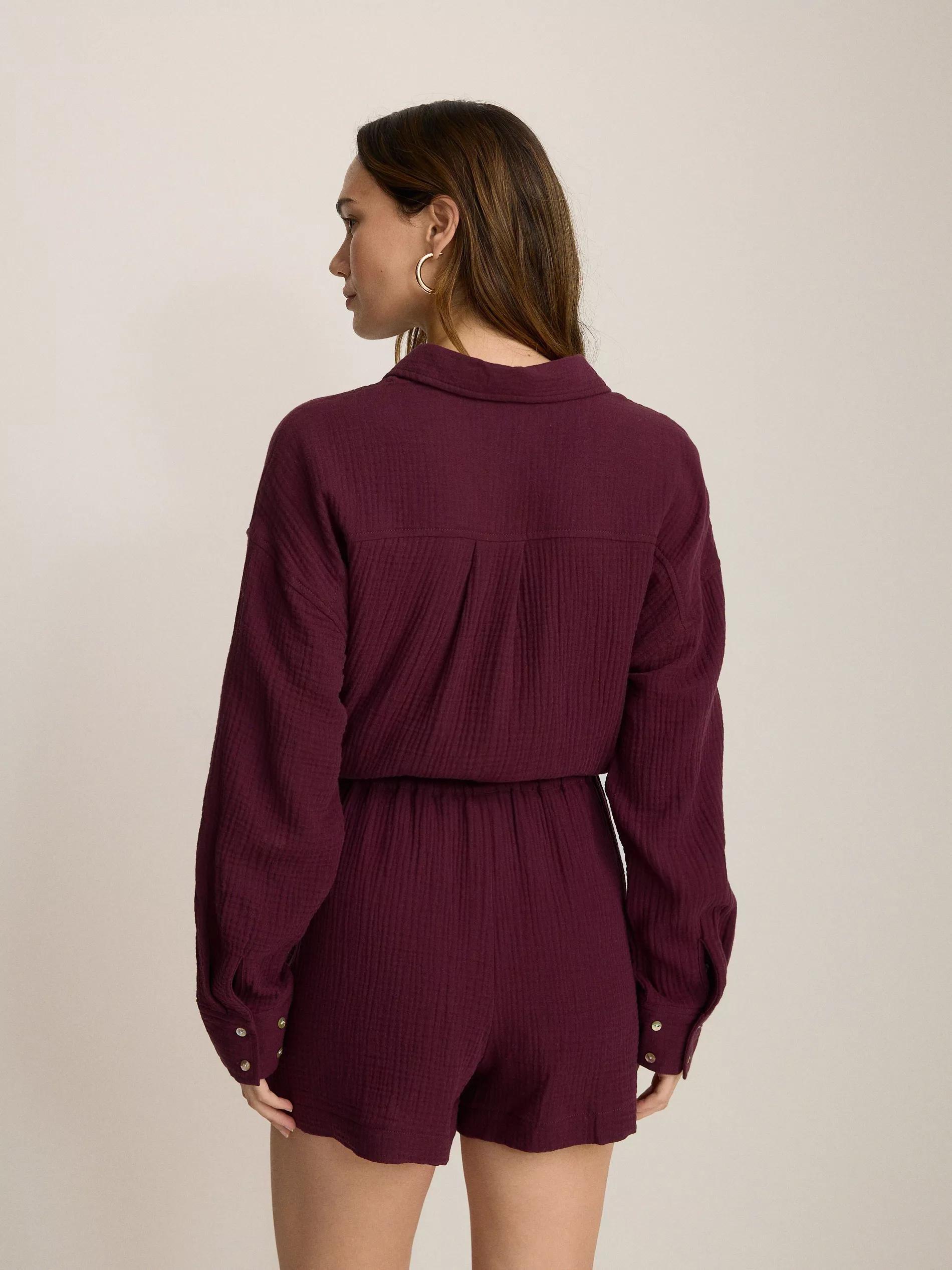 Maroon Cotton Muslin Shorts, Burgundy, large image number 3