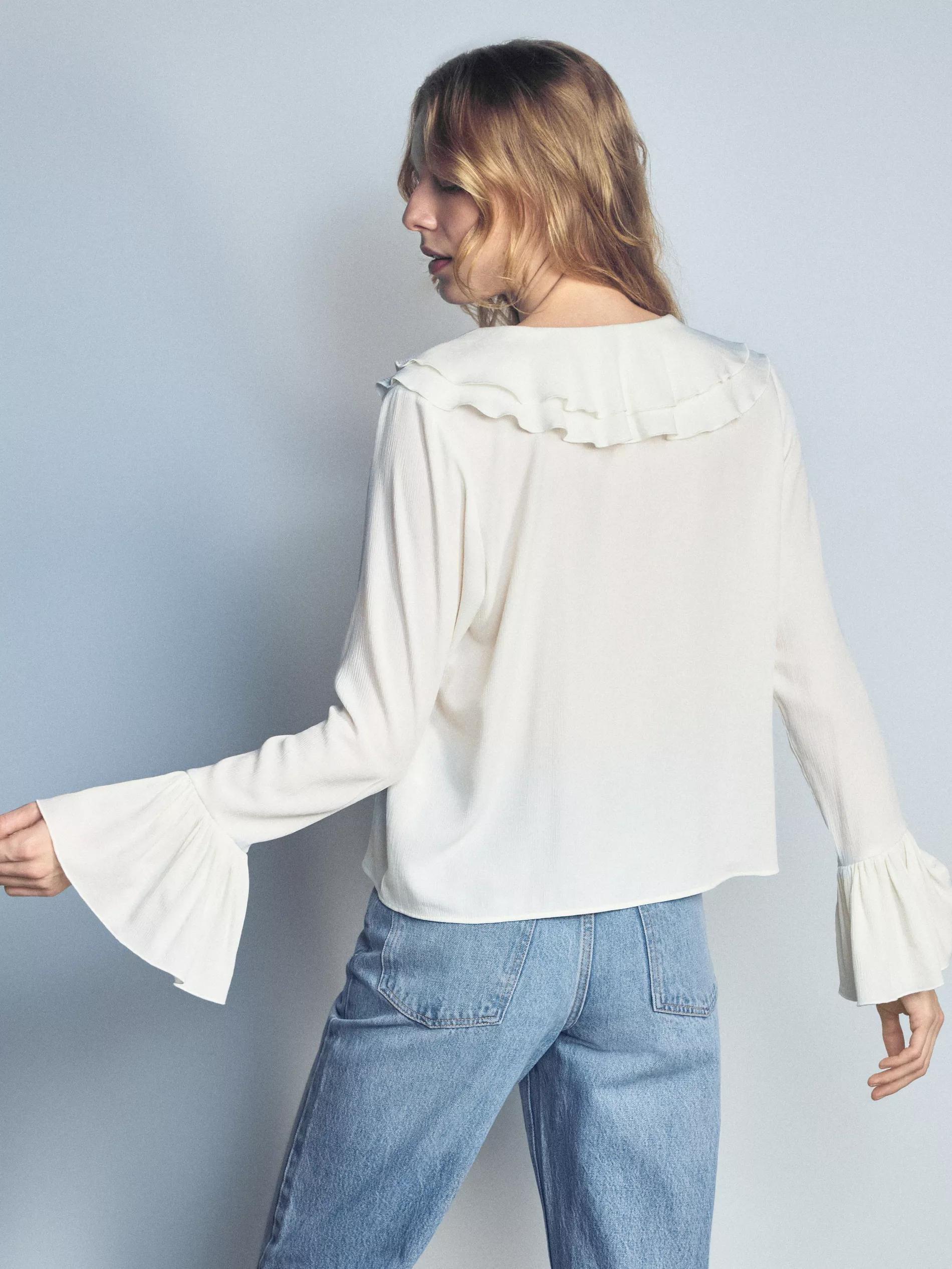 Cream Ruffle Blouse, Ivory, large image number 2