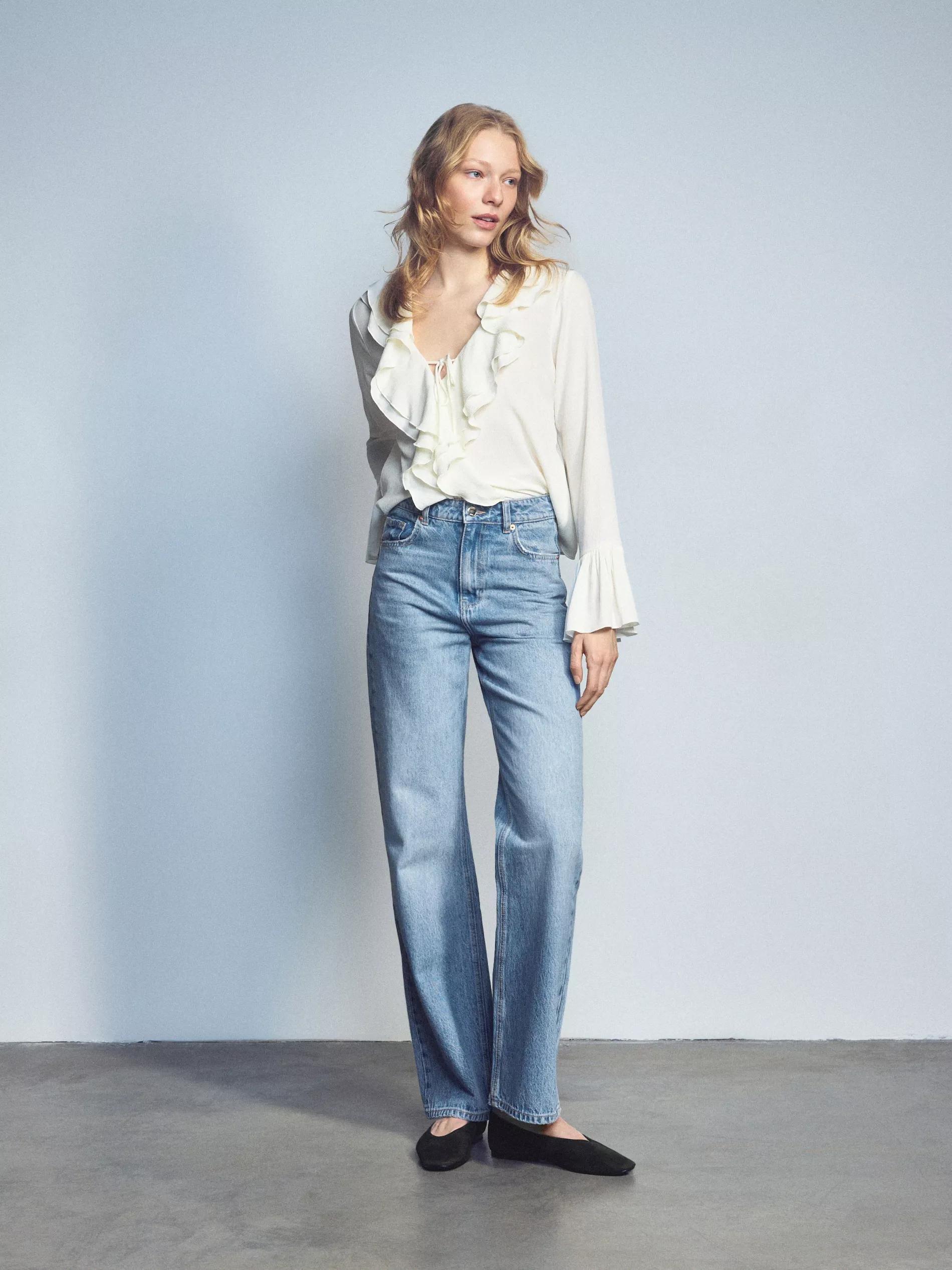 Cream Ruffle Blouse, Ivory, large image number 3