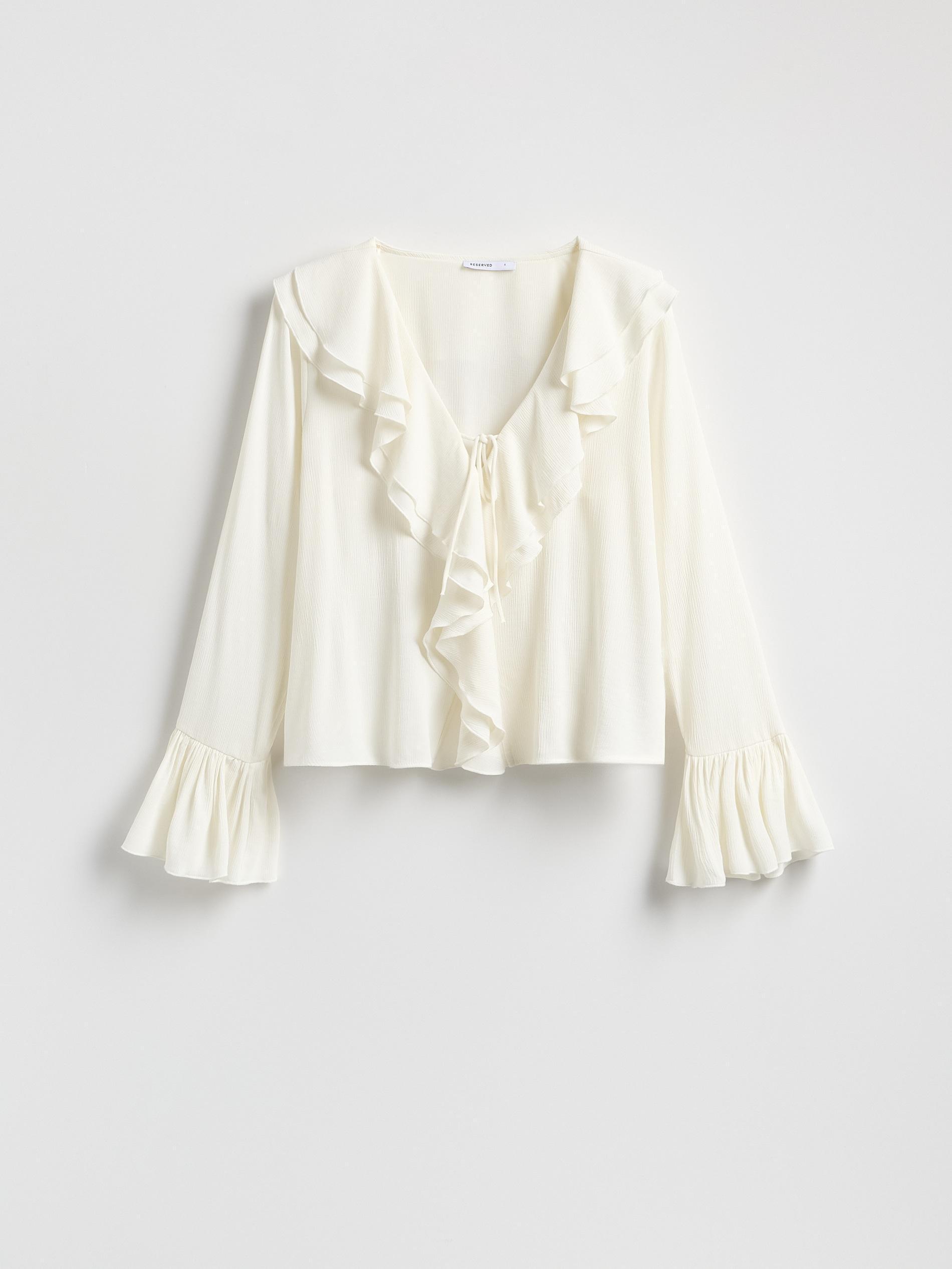 Cream Ruffle Blouse, Ivory, large image number 4
