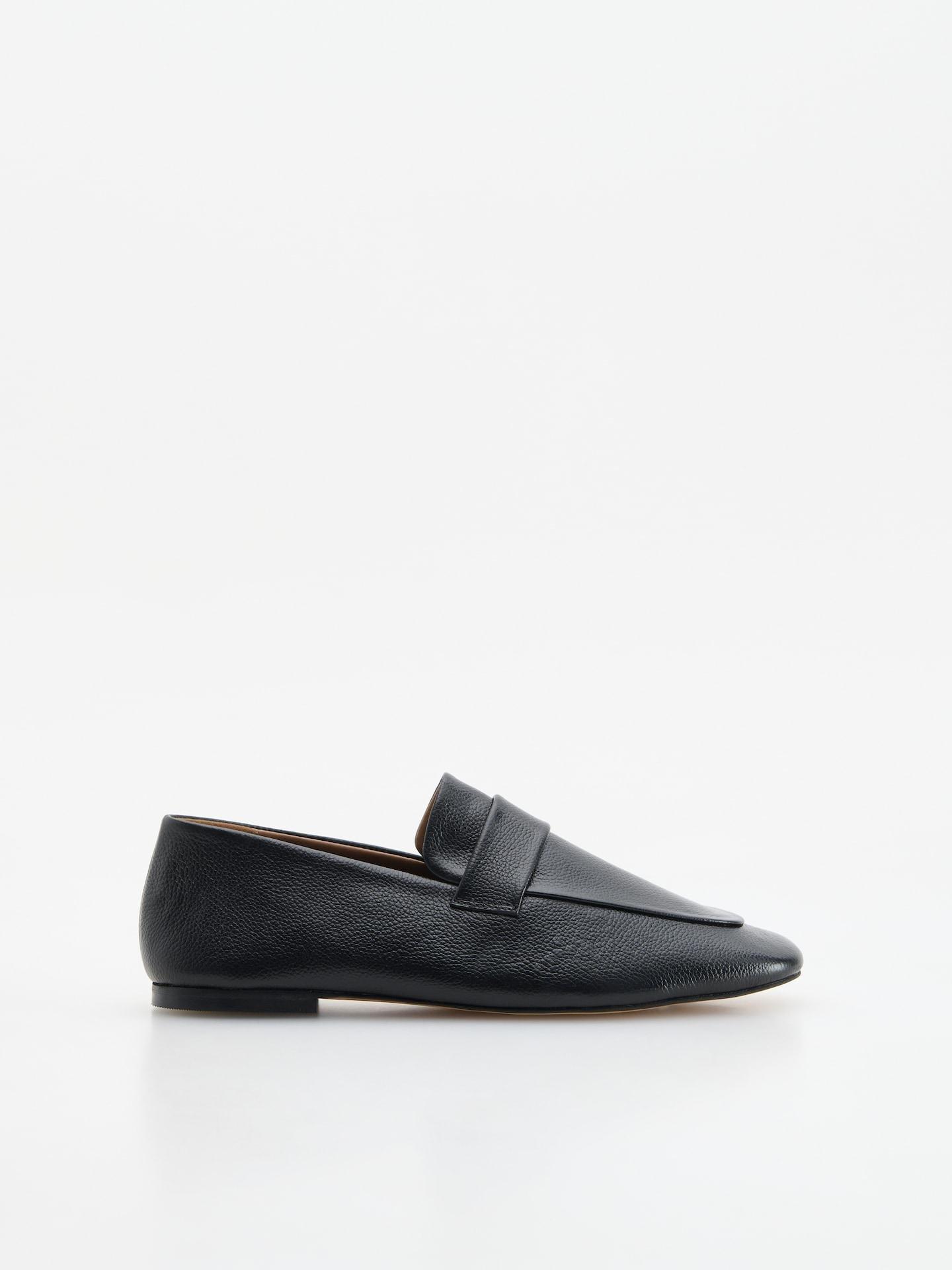 Black Leather Loafers, Black, medium