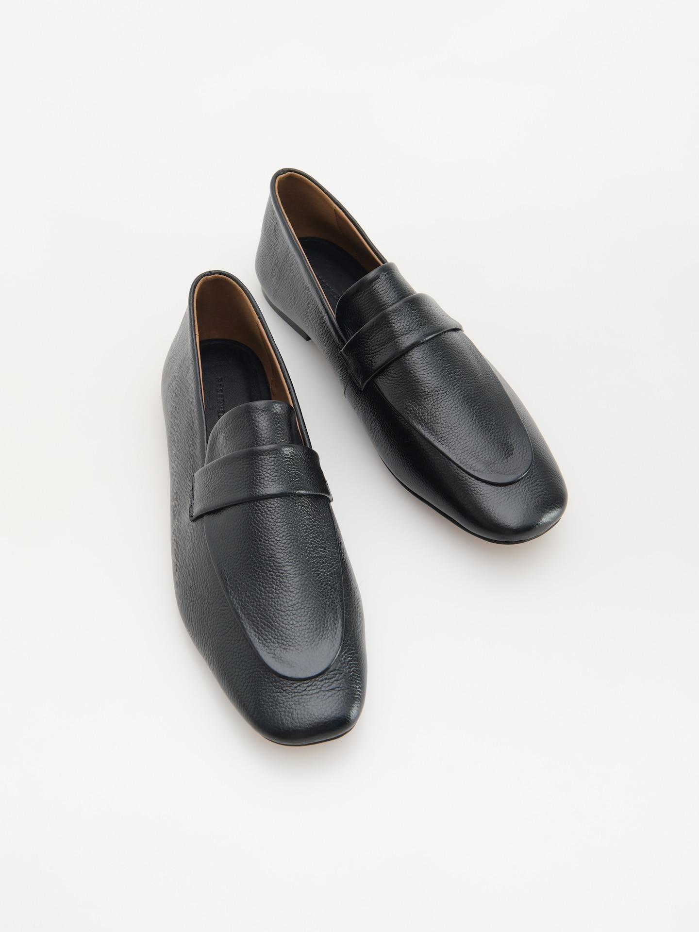 Black Leather Loafers, Black, medium