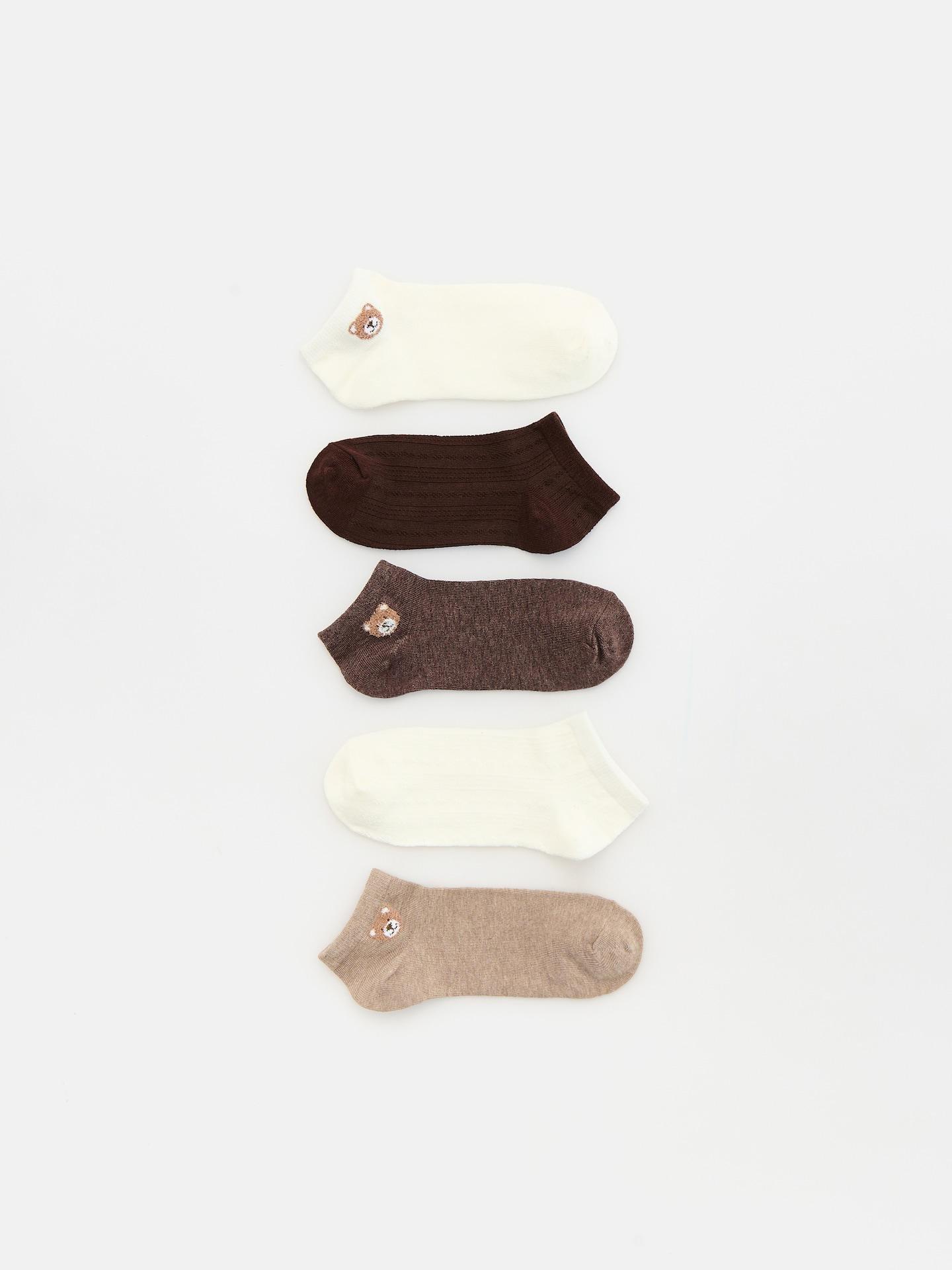 Cream 5-Pack Short Socks With Embroidery, Ivory, large image number 0