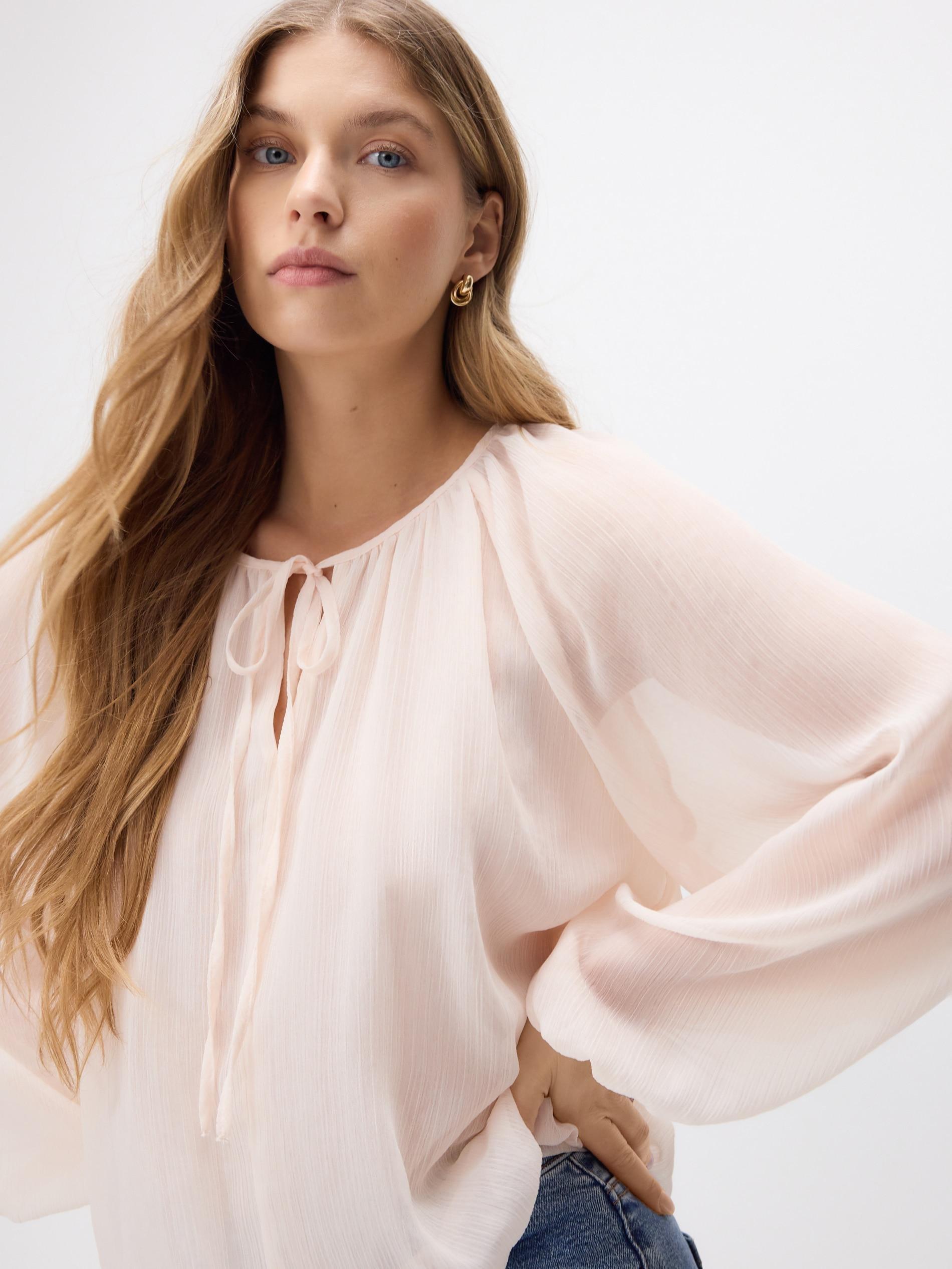 Pink Blouse With Tie Details, Pink, medium