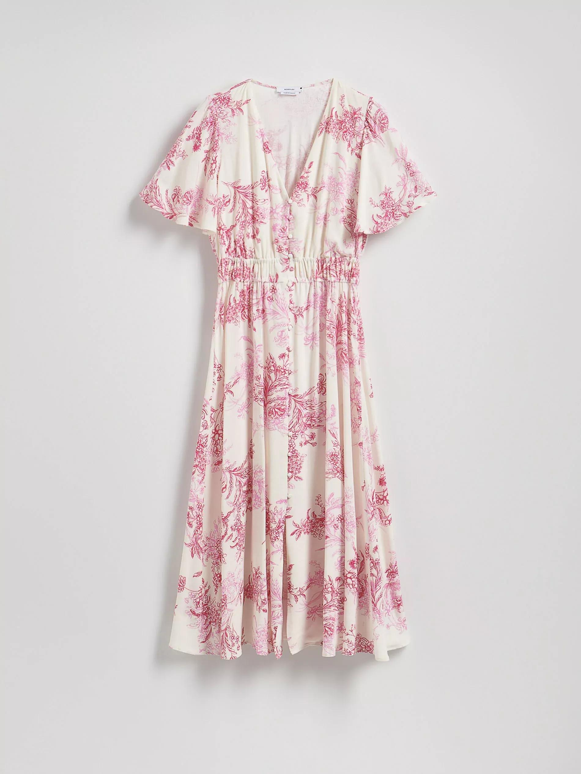 Pink Floral Print Midi Dress, , large image number 0