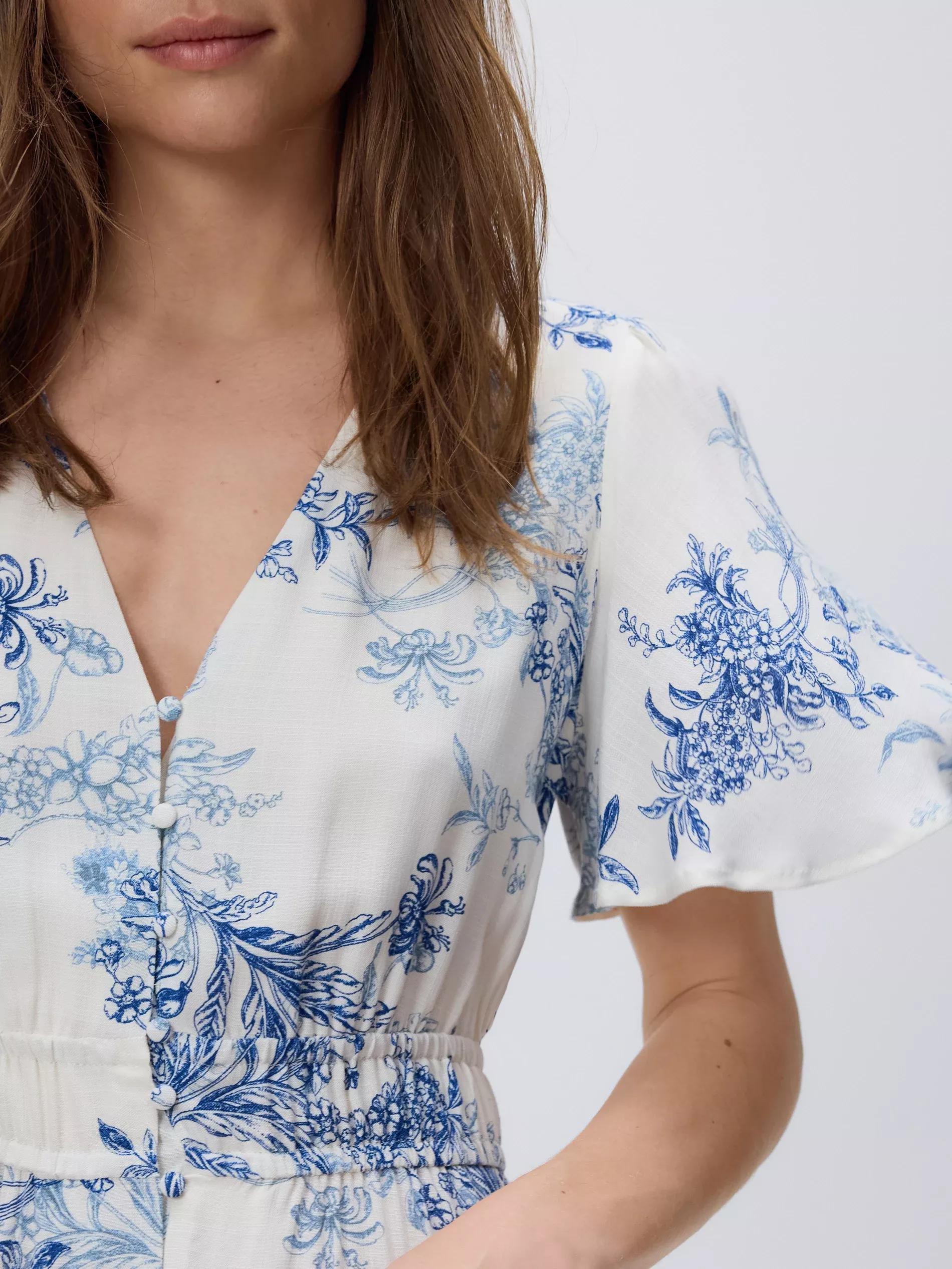 Blue Floral Print Midi Dress, , large image number 1