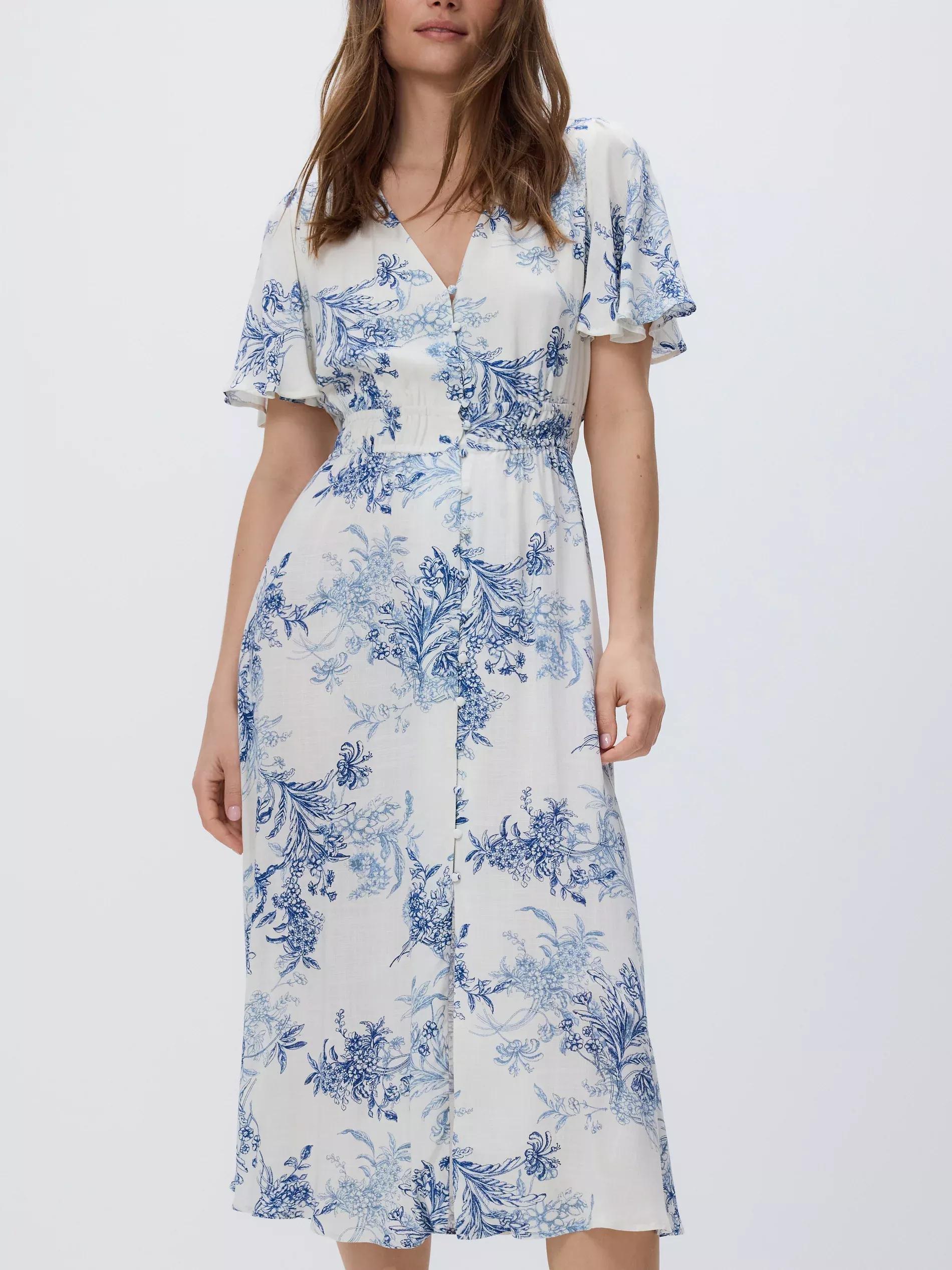 Blue Floral Print Midi Dress, , large image number 2