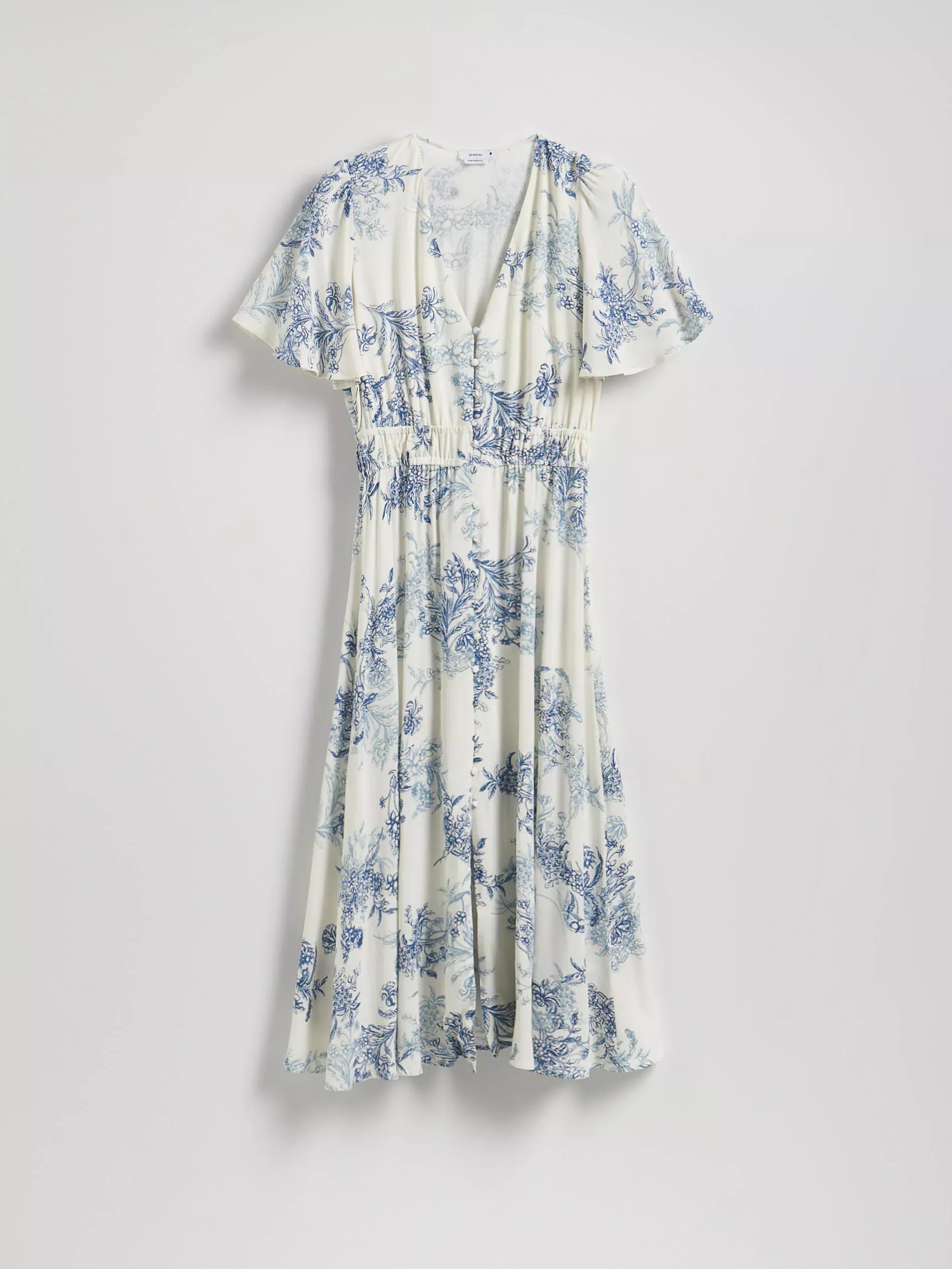 Blue Floral Print Midi Dress, , large image number 4