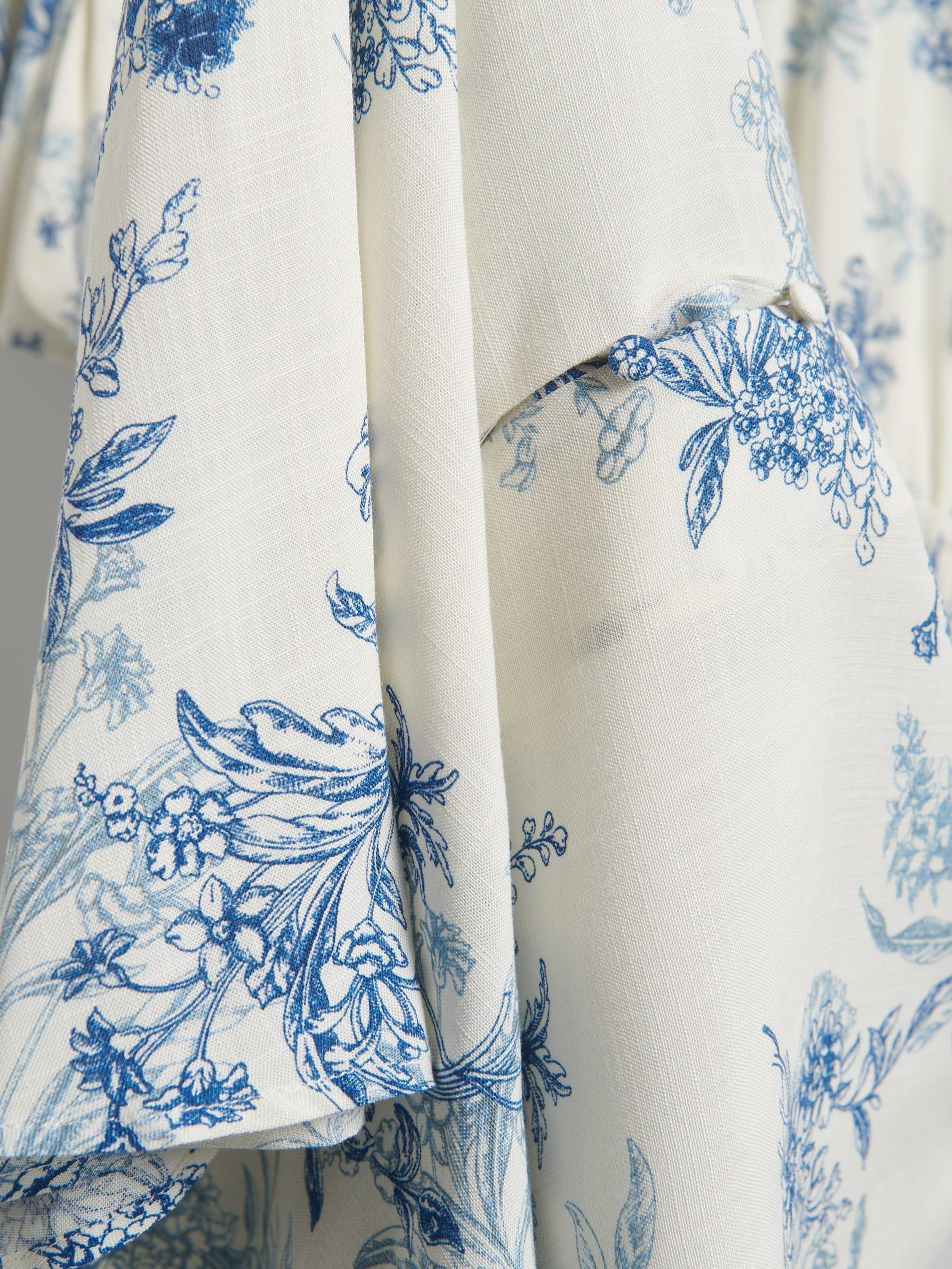 Blue Floral Print Midi Dress, , large image number 5