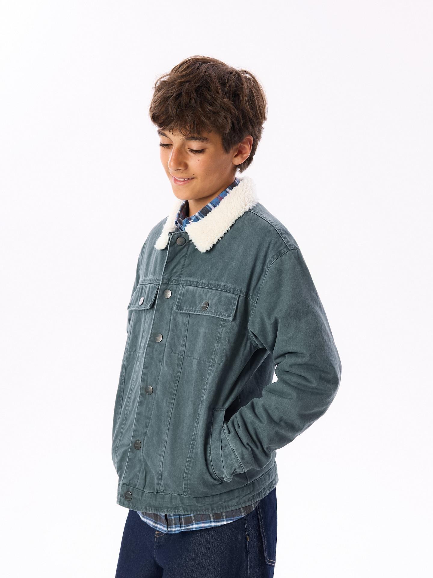 Green Cotton Jacket With Collar, Turquoise, medium
