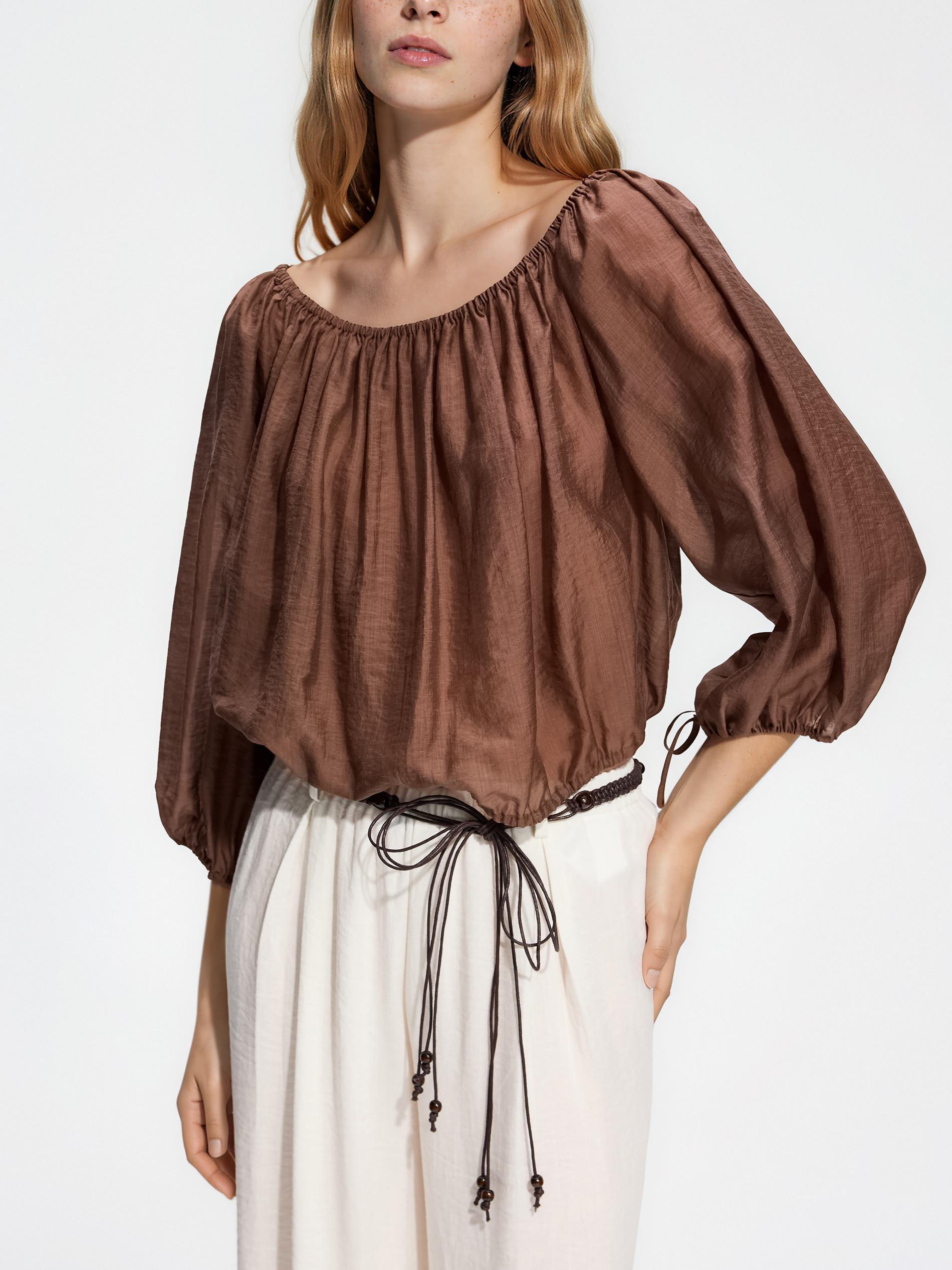 Brown Lyocell Blend Blouse, Brown, large image number 0