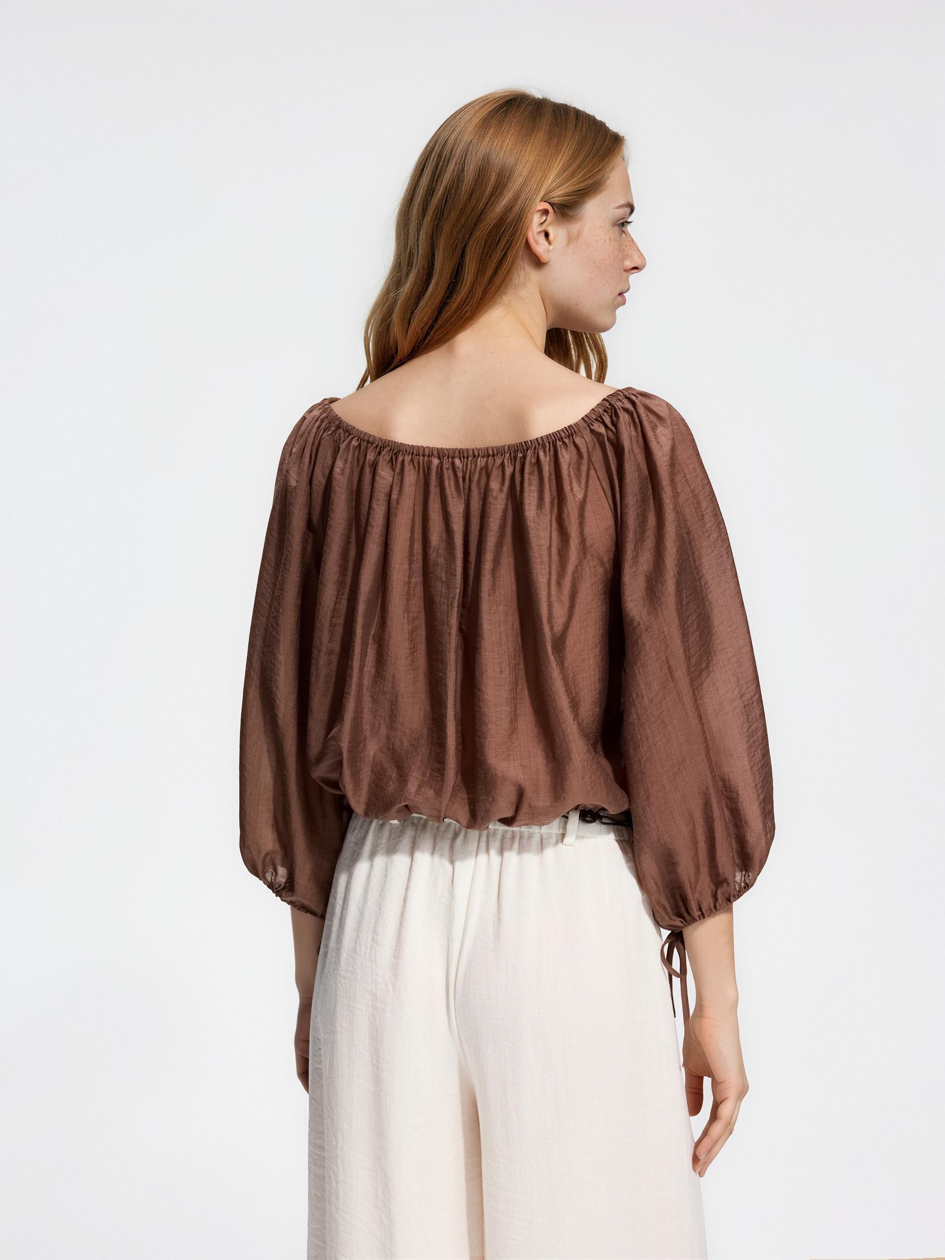 Brown Lyocell Blend Blouse, Brown, large image number 1